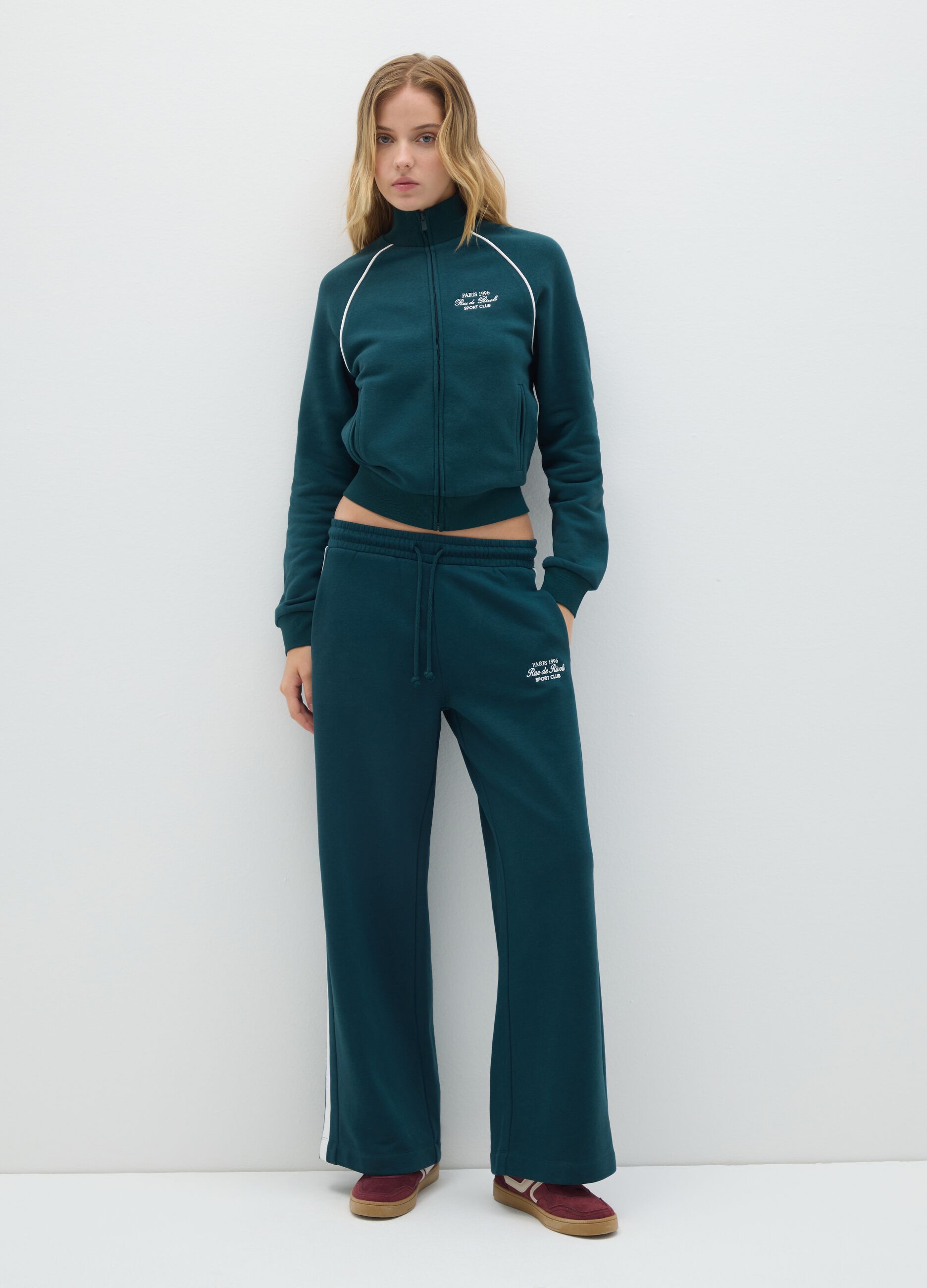 Wide leg red cotton-blend trousers