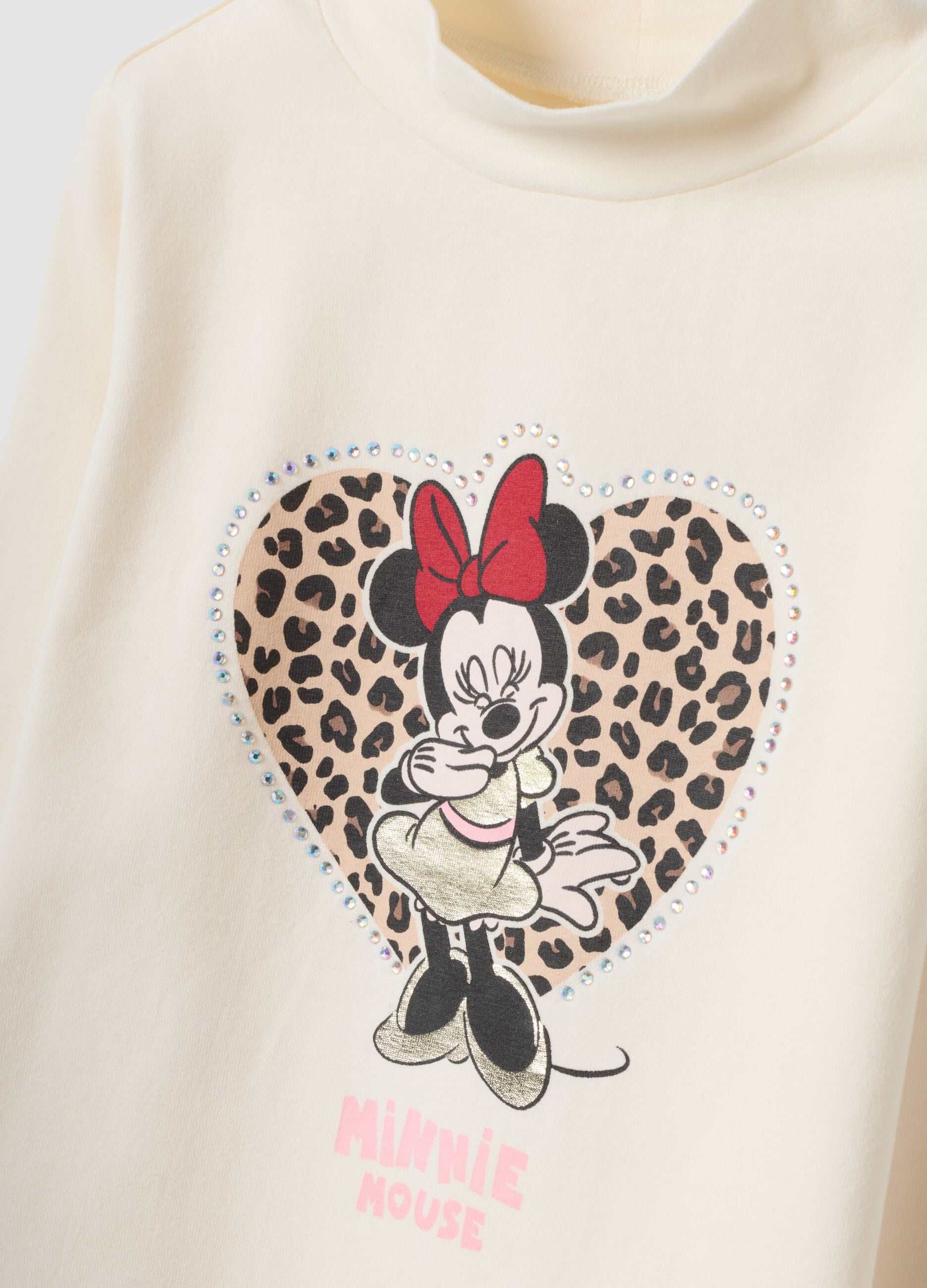 T-shirt bianca in cotone elasticizzato con stampa Minnie