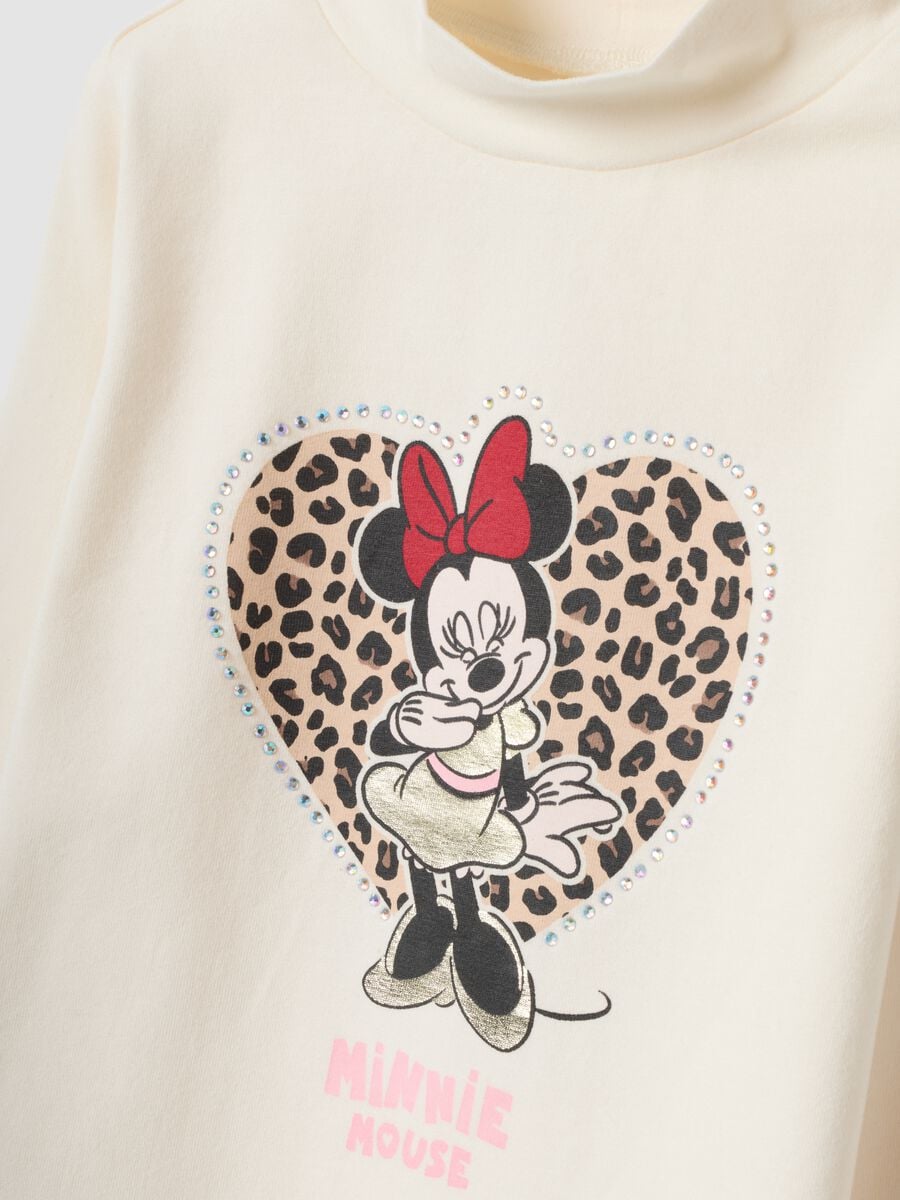 T-shirt bianca in cotone elasticizzato con stampa Minnie_2