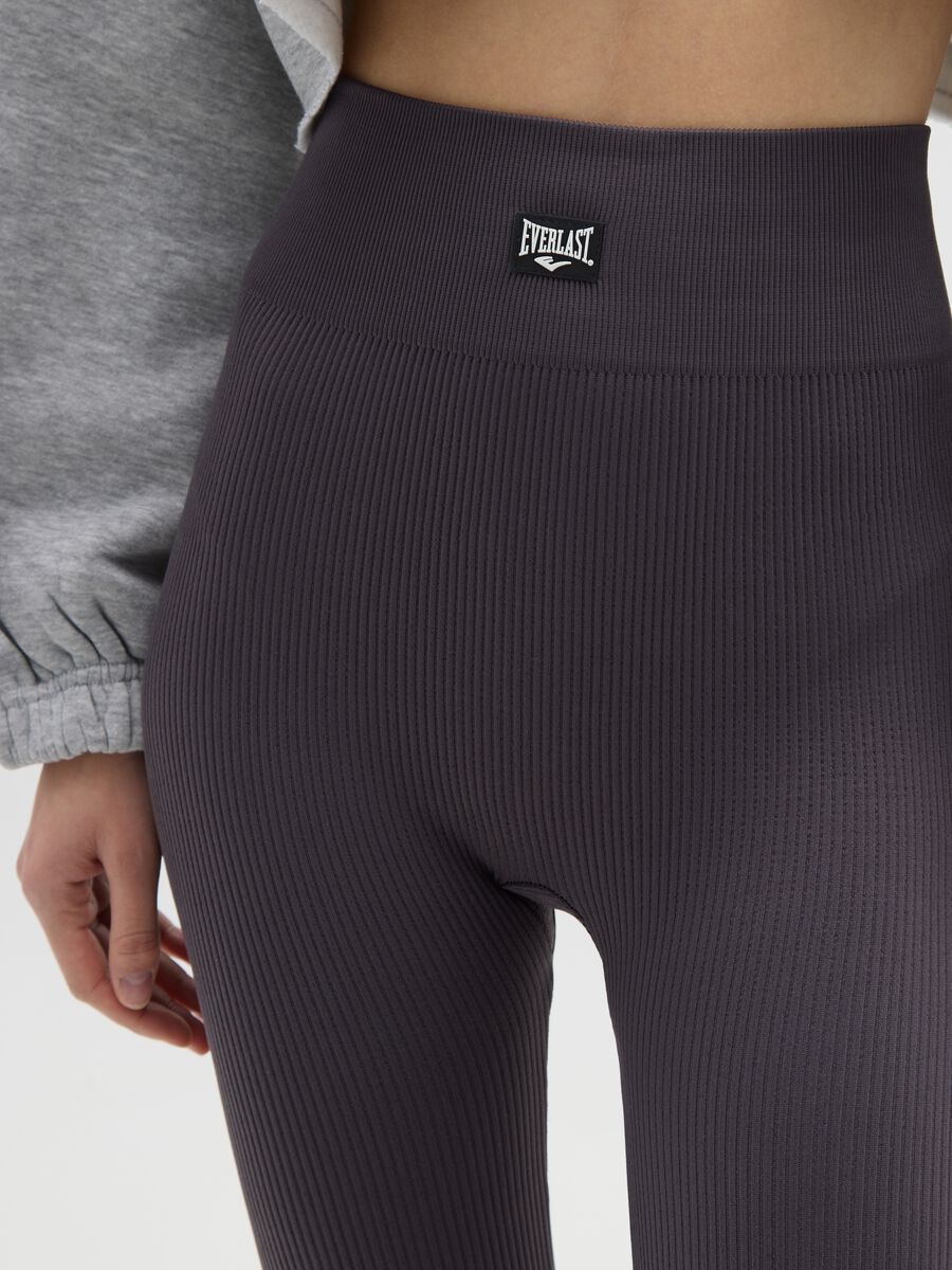 Leggings lunghi grigi a righe regular fit con logo Everlast_3