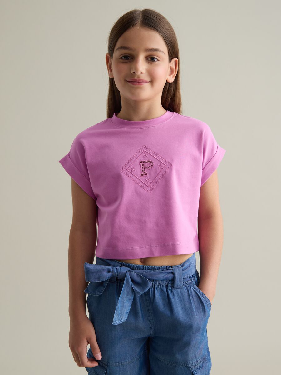 Girls' pink cotton regular fit t-shirt_0