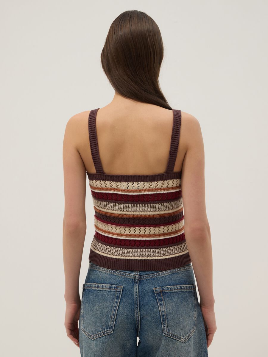 Gilet fitted in puro cotone a righe multicolor con bretelle sottili_3