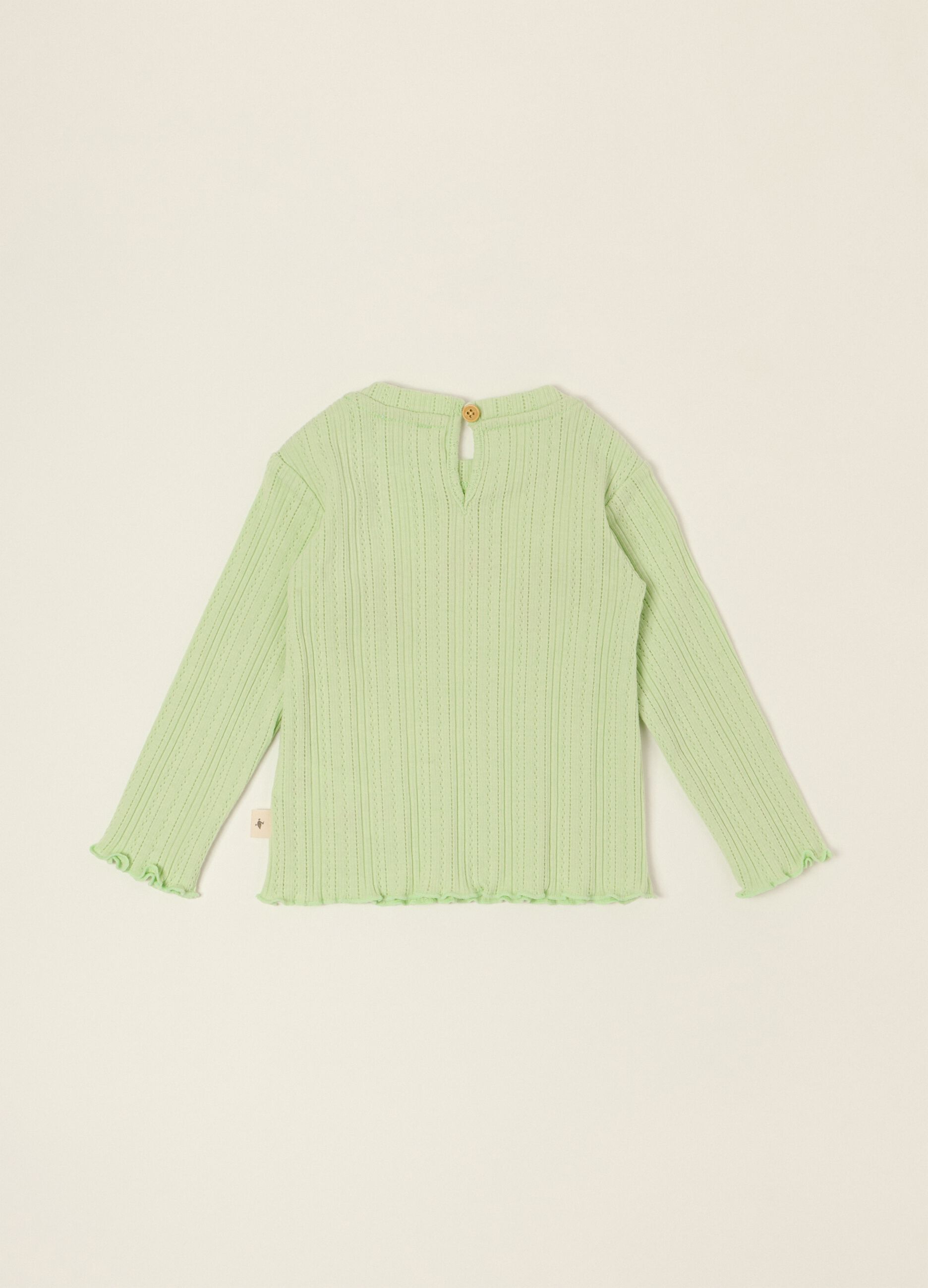 Green embroidered baby girl cotton-blend slim-fit T-shirt