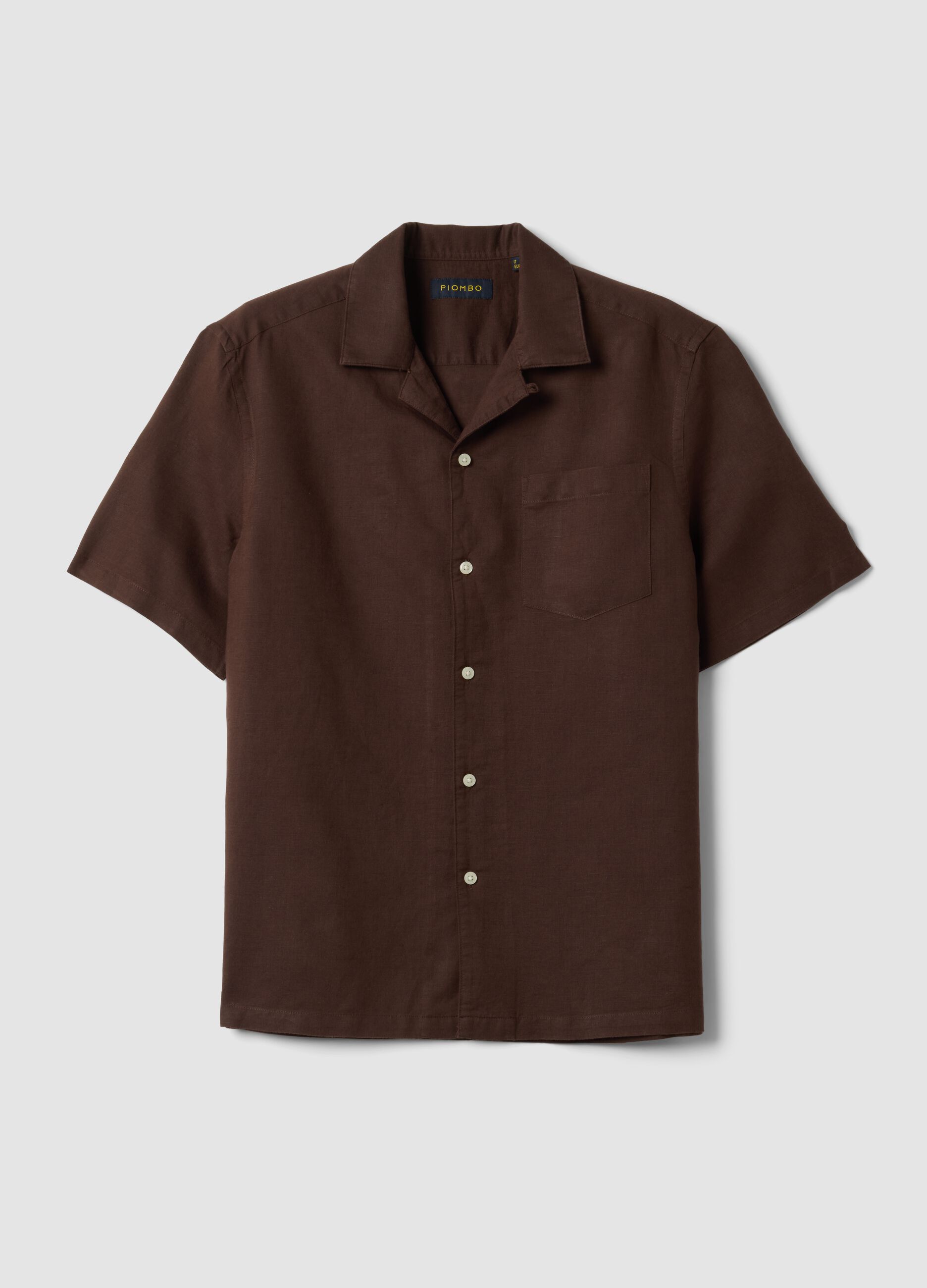 Brown linen-blend bowling-collar shirt