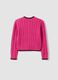 Maglia rosa in puro cotone a trecce con scollo a V per bambina_1