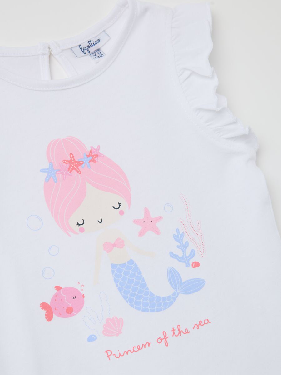 White tank top in cotton with print and flounce_3
