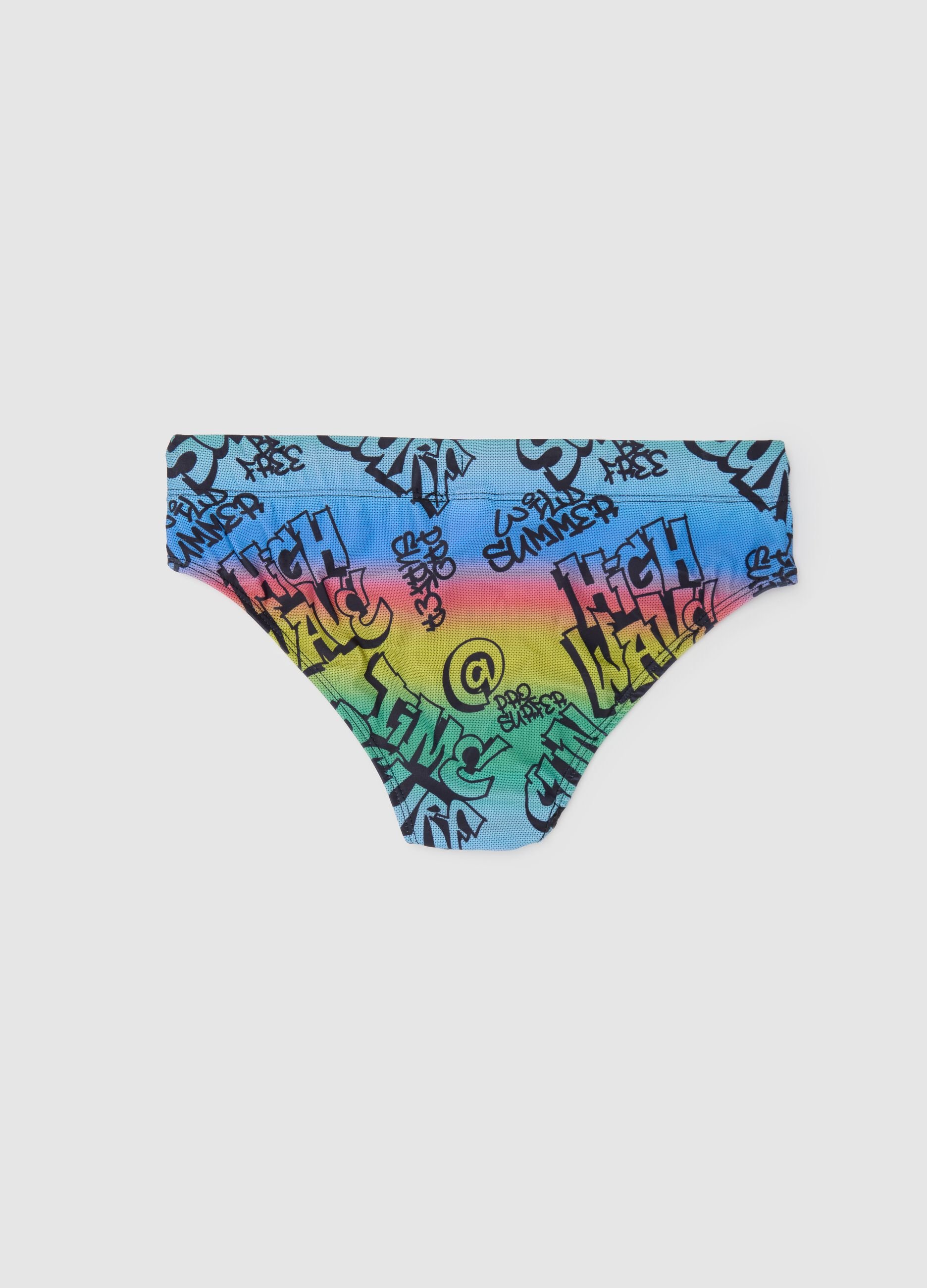 Boys’ swim briefs in multicoloured stretch fabric