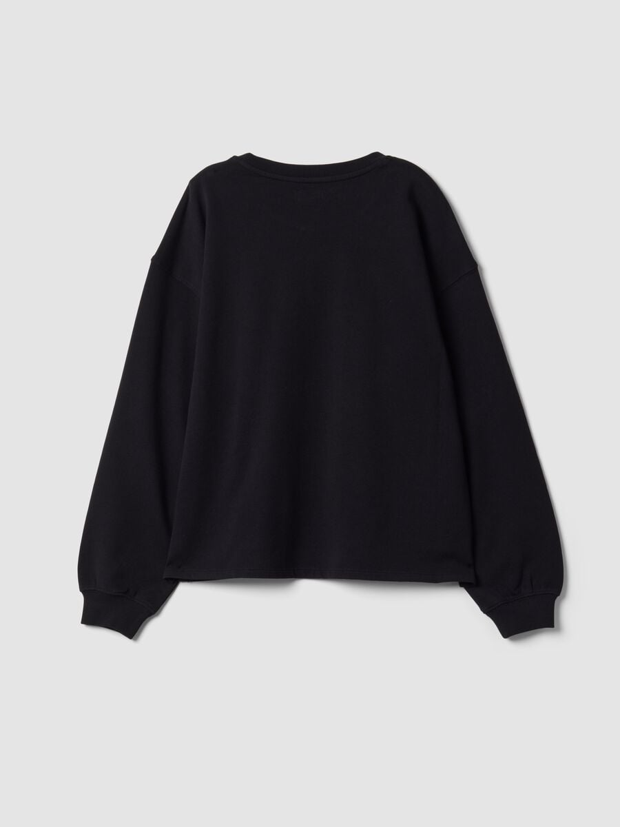 Felpa nera in puro cotone con stella per ragazza relaxed fit_1