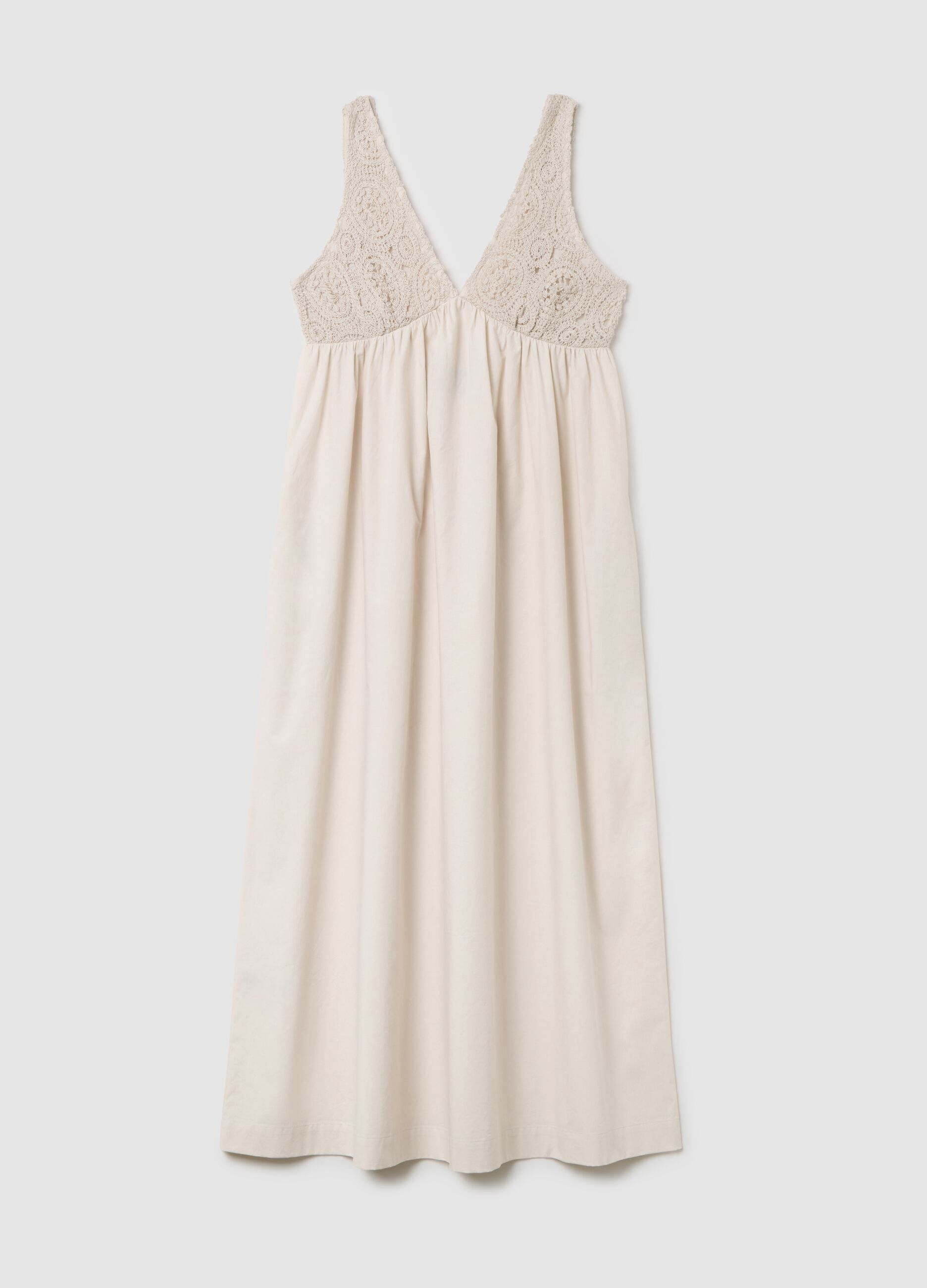 Women's long beige pure cotton dress over