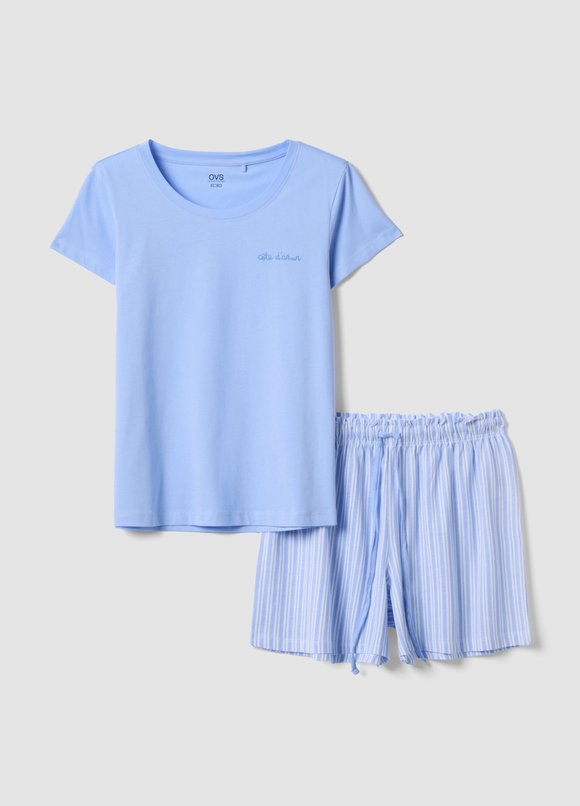 Sky blue regular fit short pyjamas in pure cotton