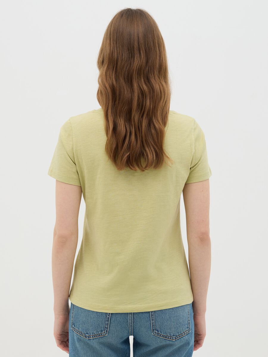 Light yellow crew neck T-shirt in pure cotton Ovs_3