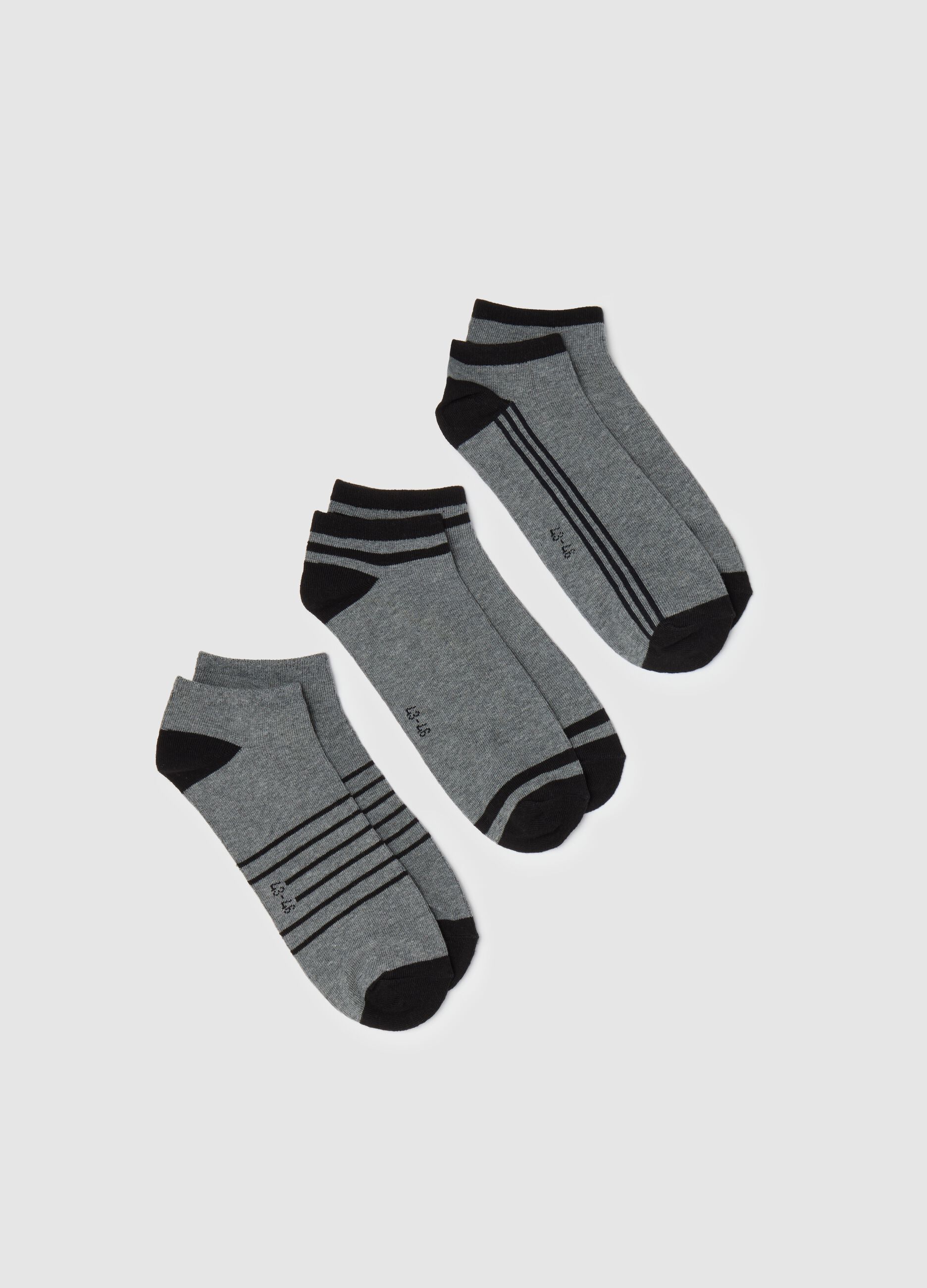 Three-pair pack grey sports socks with striped details