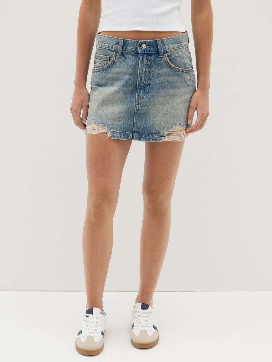 Women's Regular Fit Denim Short Skirt with Tear Details_1
