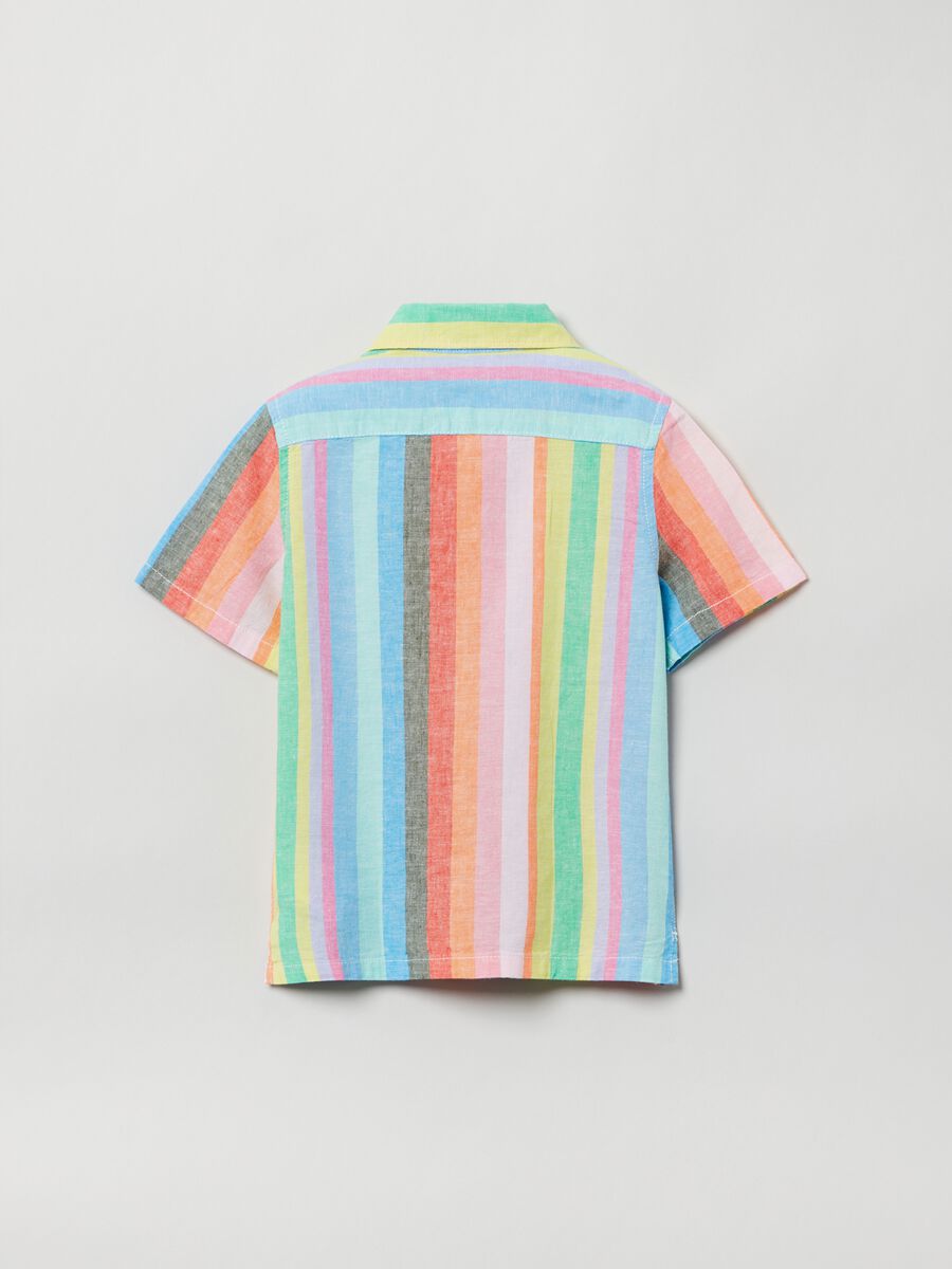 Striped linen and cotton shirt with short sleeves_1