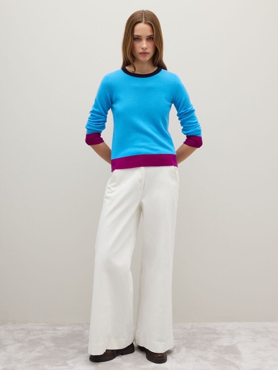 Sky Blue Pure Wool Jumper with Contrast Cuffs_2