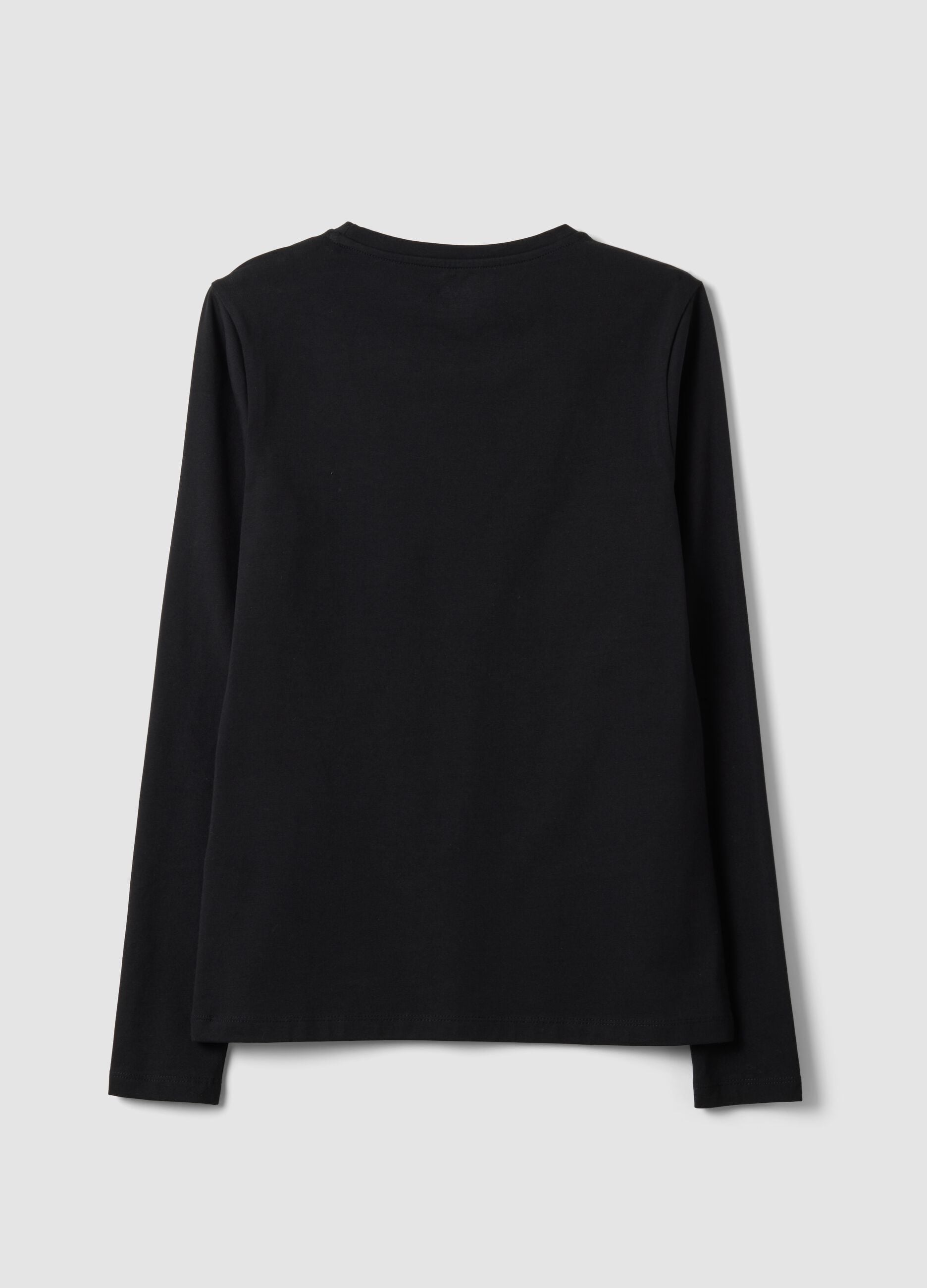 Black stretch organic cotton crew-neck top