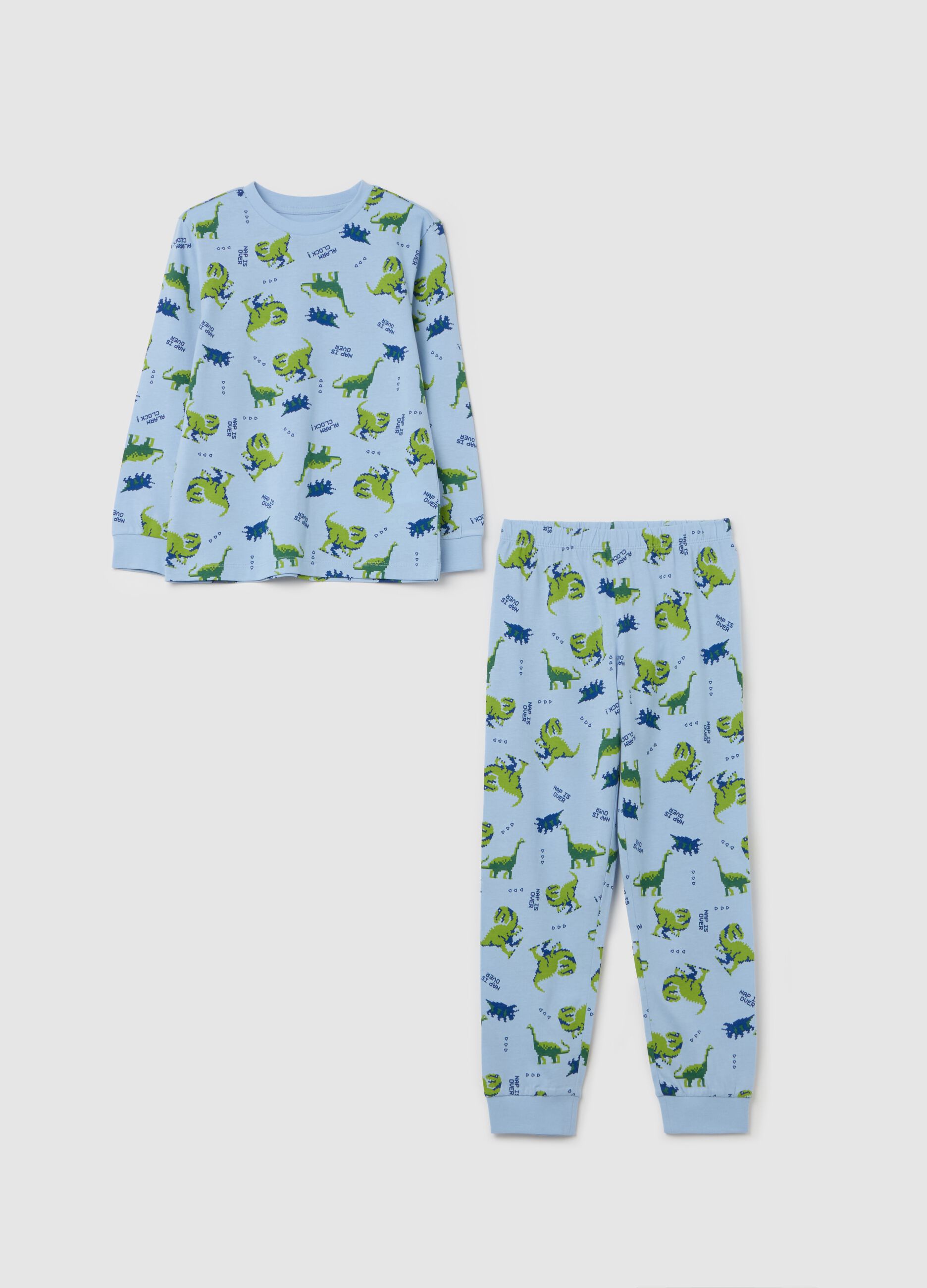 Pigiama lungo stampa dinosauri all-over