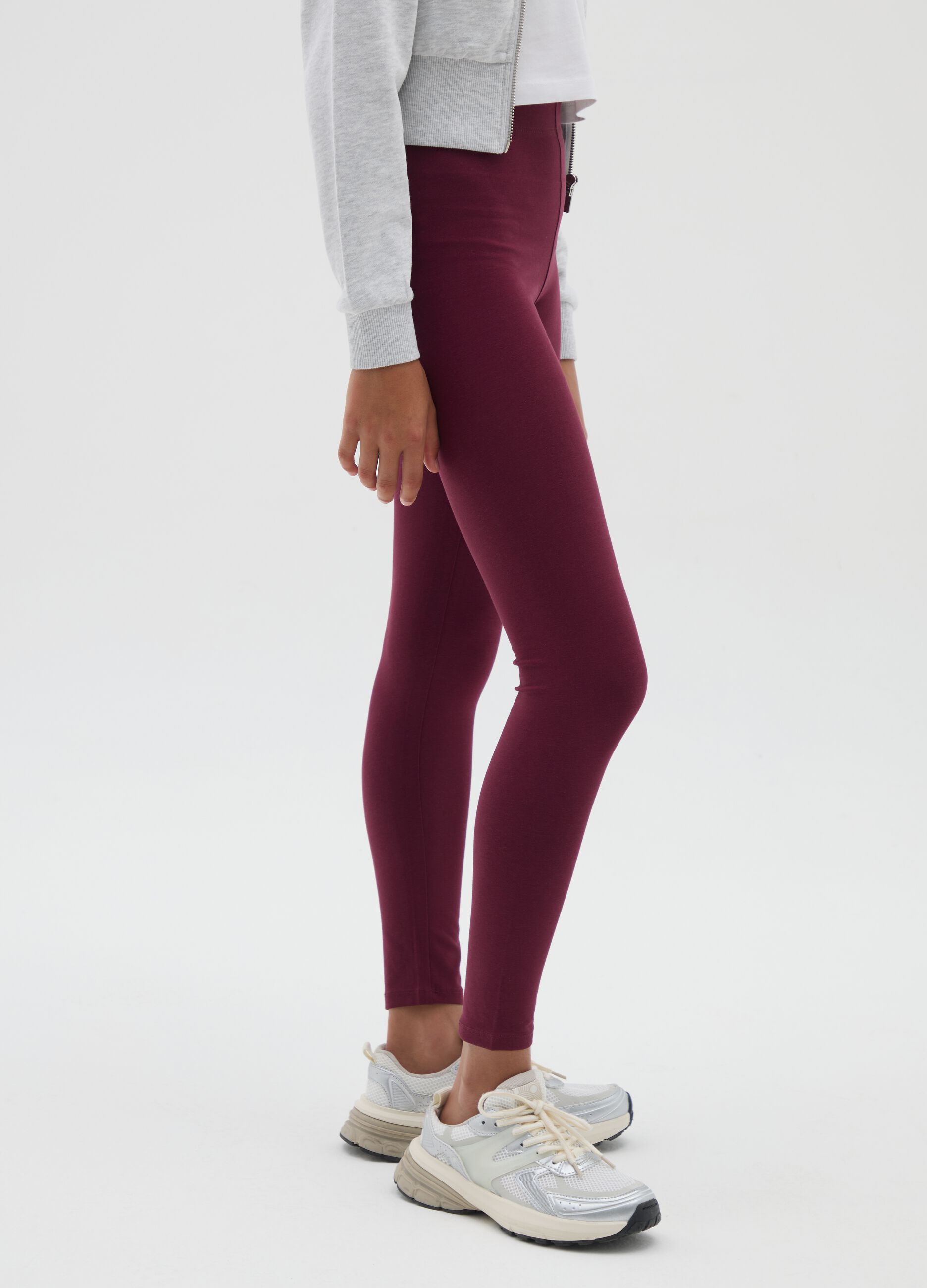 Girls' Red Stretch Cotton Skinny Leggings