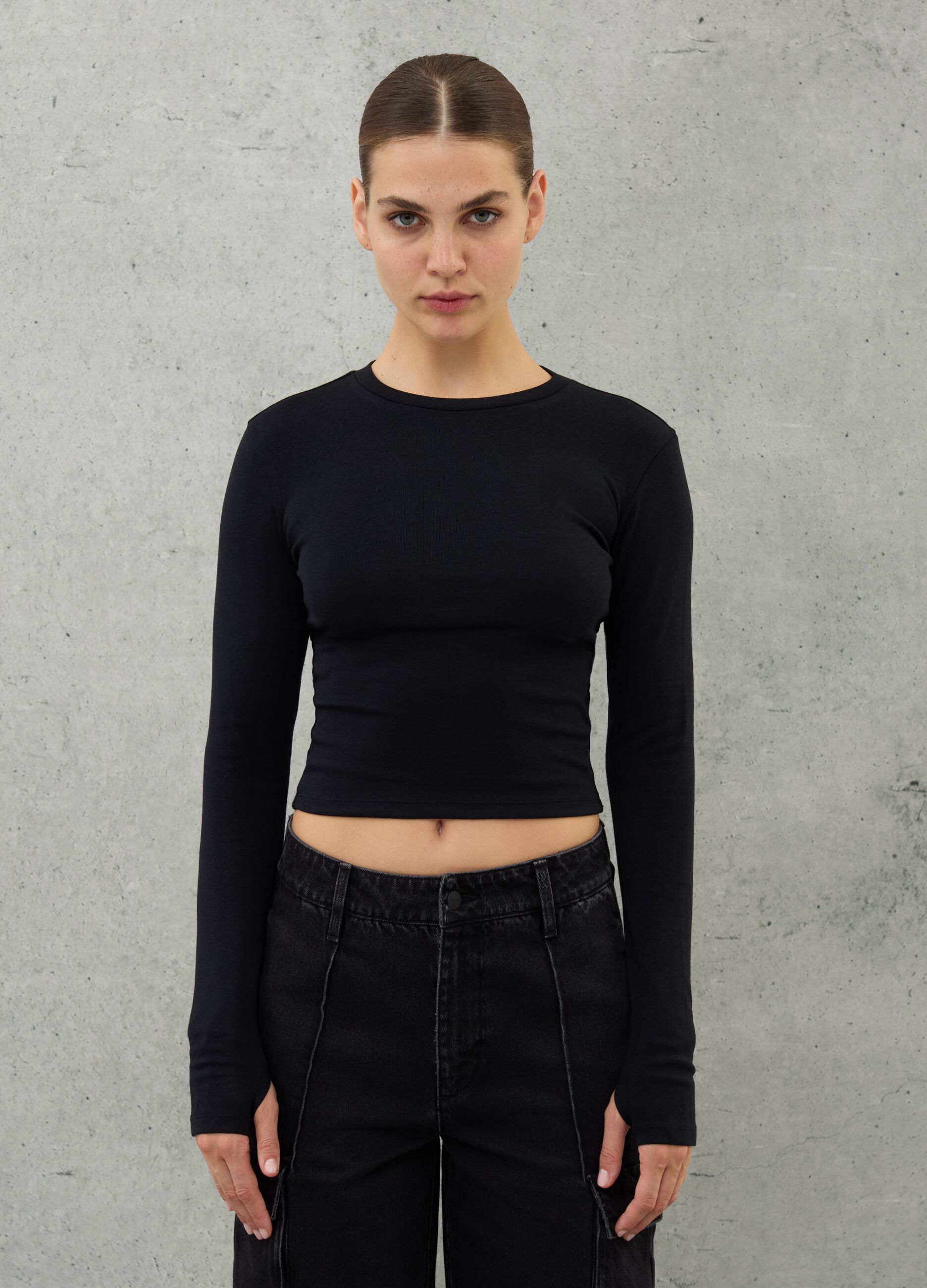 Crop Long-sleeved T-shirt Black