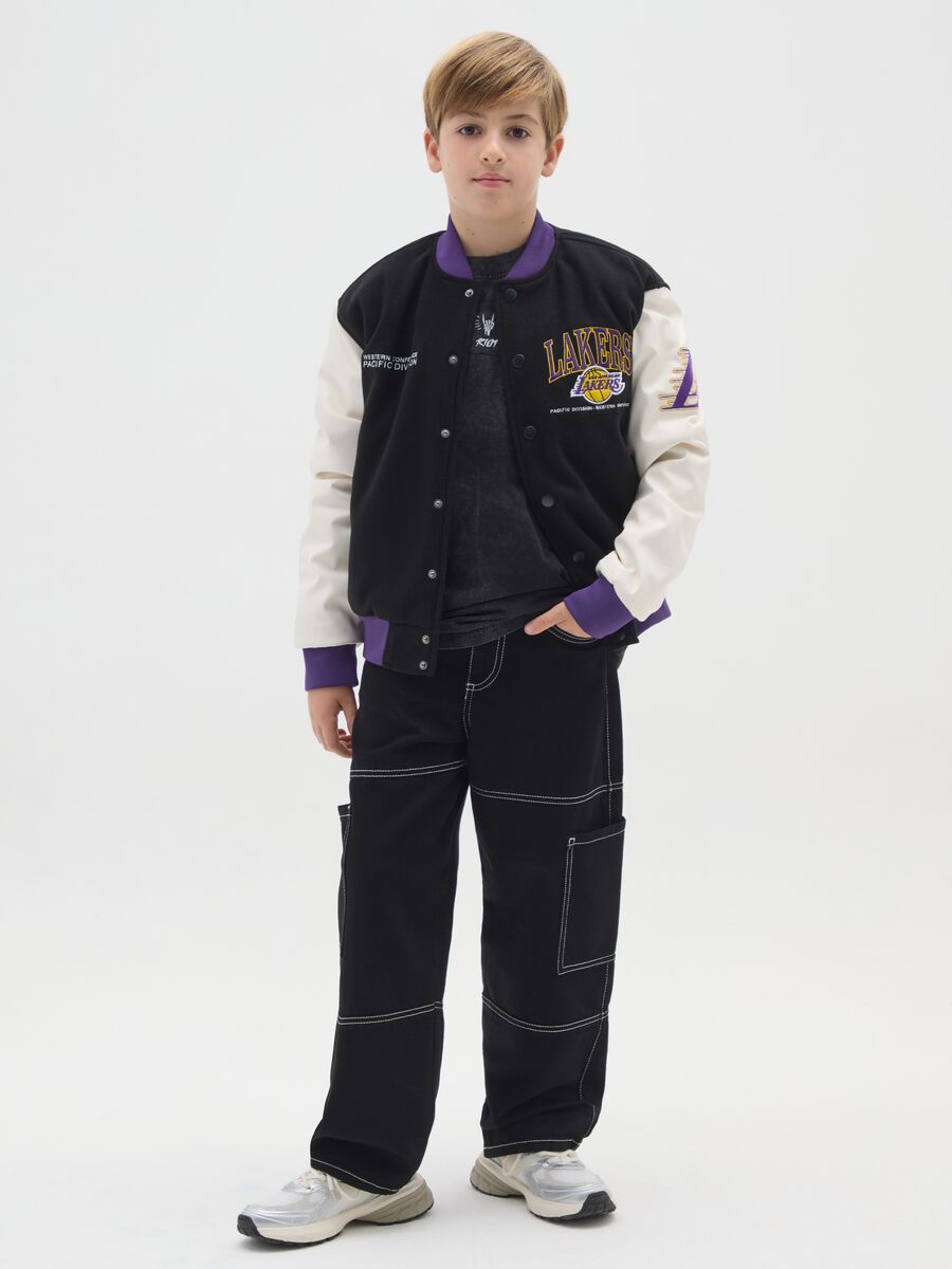 Jeans cargo neri da ragazzo in puro cotone skater fit_0