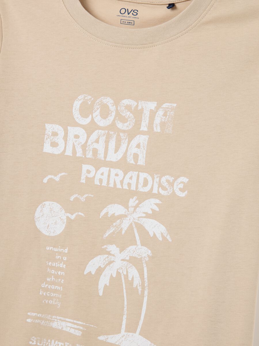 Women's beige pure cotton T-shirt regular fit_1