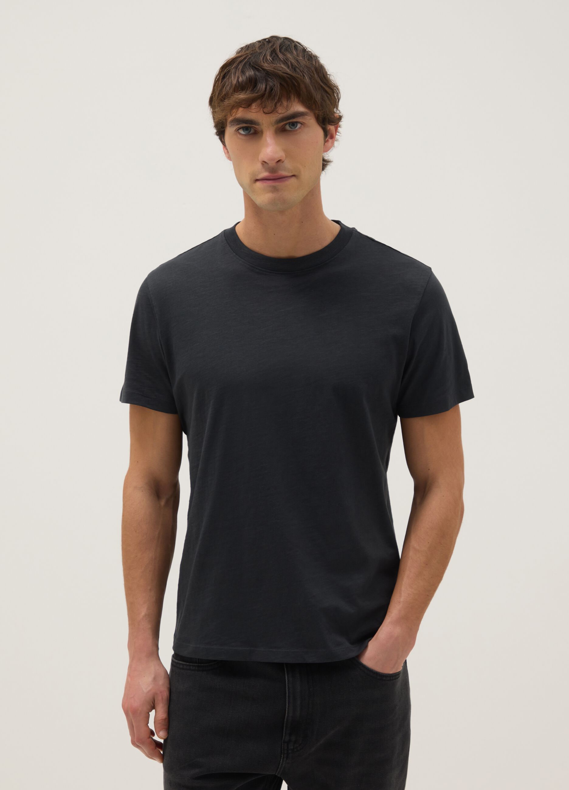Grey Pure Cotton Regular Fit T-shirt