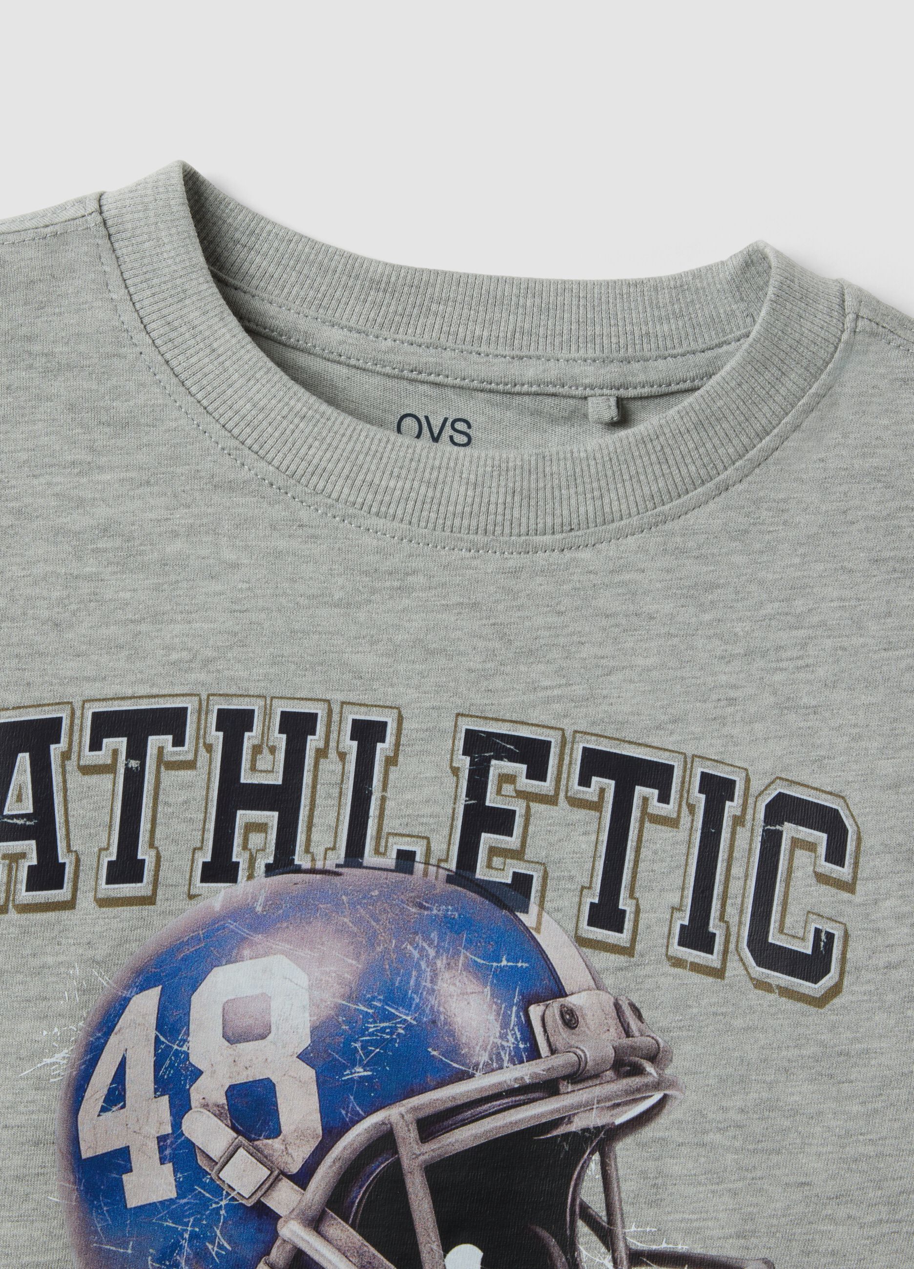 Grey cotton-viscose blend T-shirt with college print for boys