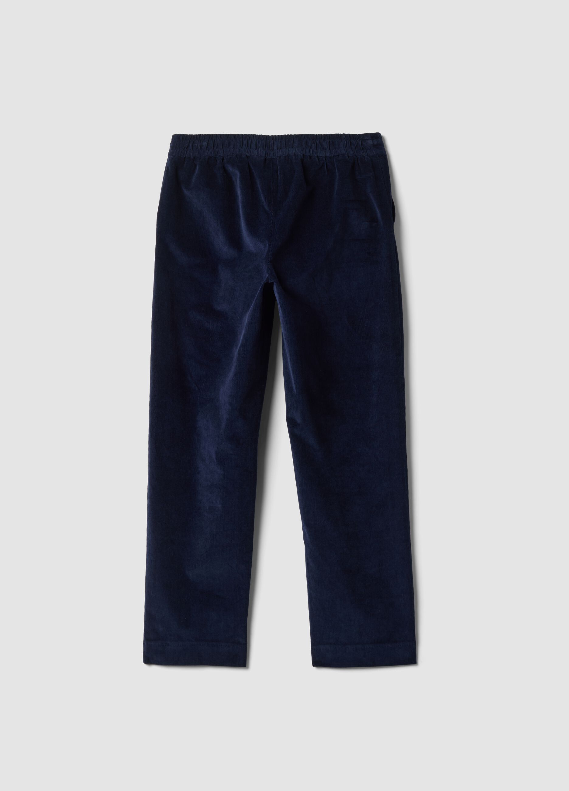 Pantaloni blu in cotone elasticizzato a coste con vita elasticizzata
