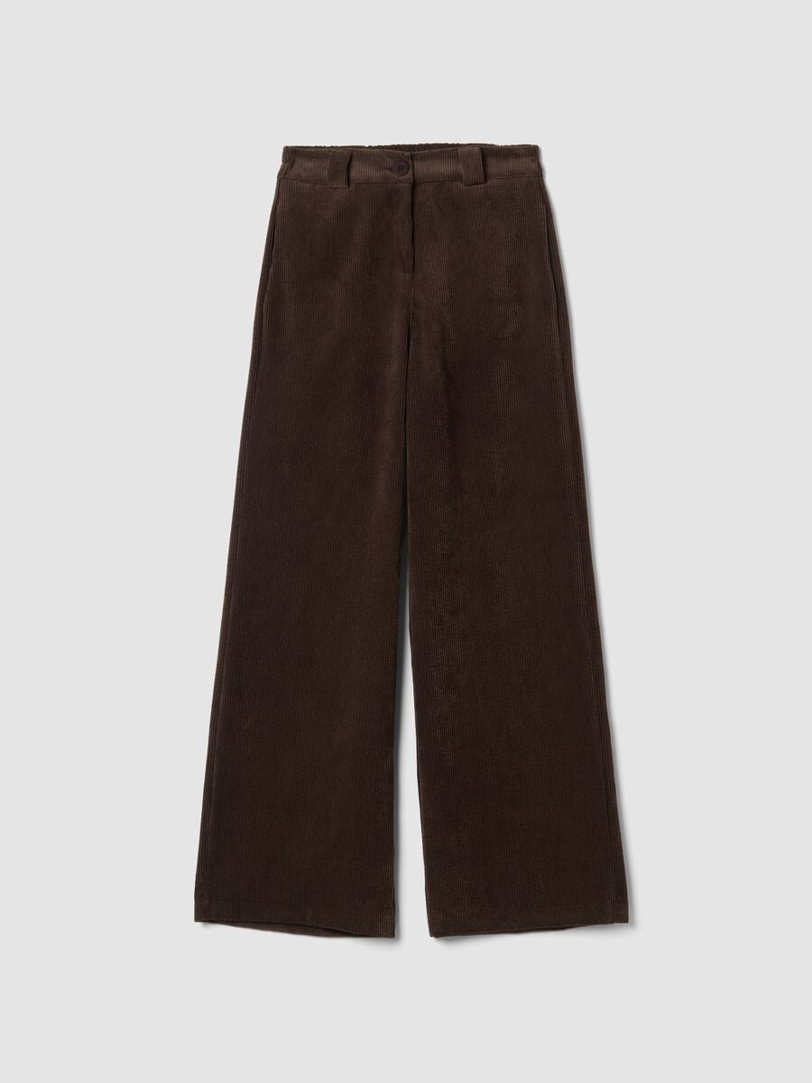 Pantaloni marroni in tessuto elasticizzato a gamba ampia_0