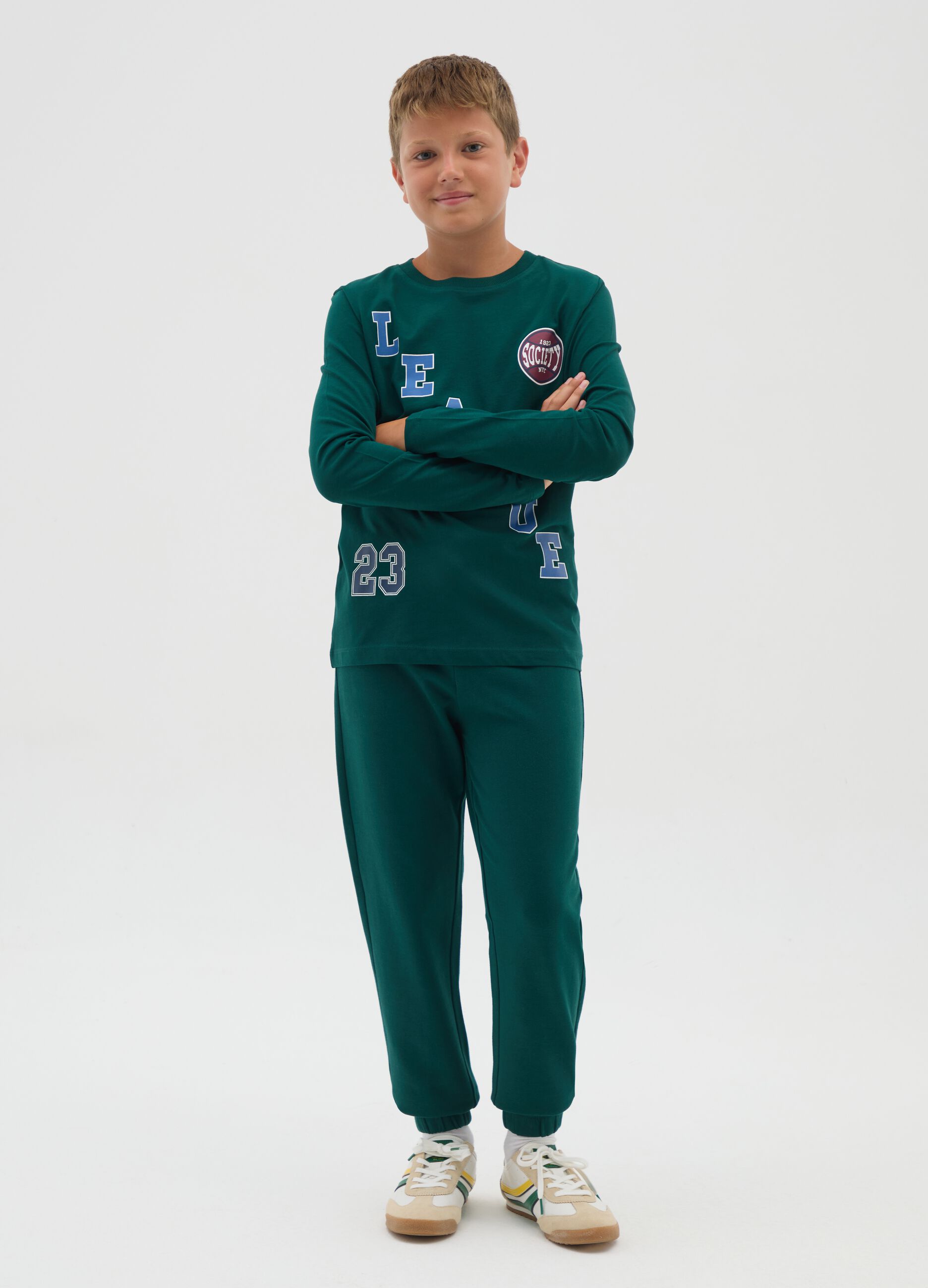 Boy's green cotton jogger pants