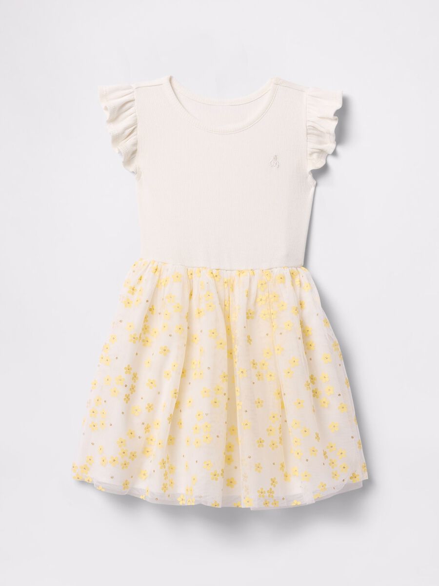 White dress with floral tulle skirt_1