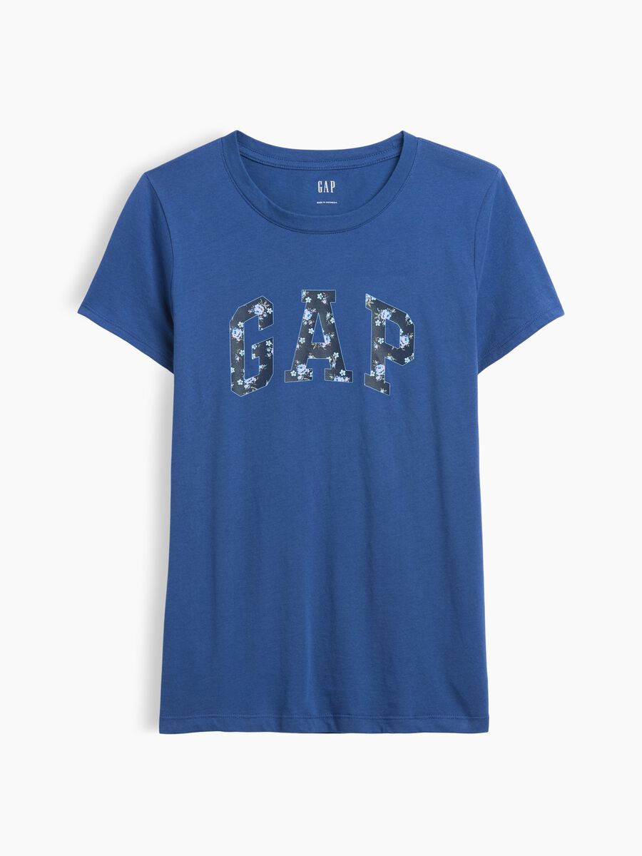Navy pure cotton T-shirt with floral GAP logo_3