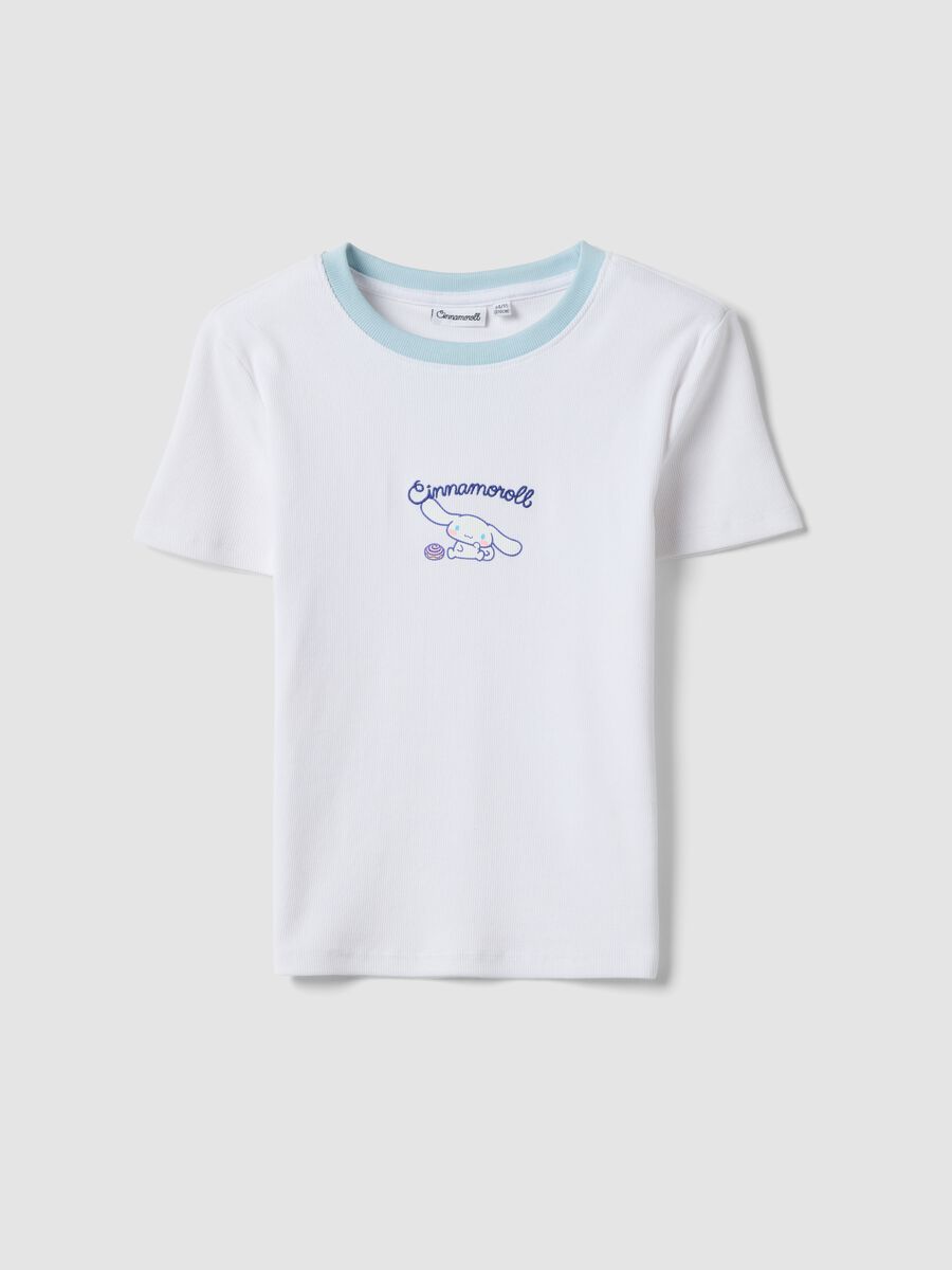 Girls&rsquo; white fitted stretch cotton T-shirt with embroidery_0