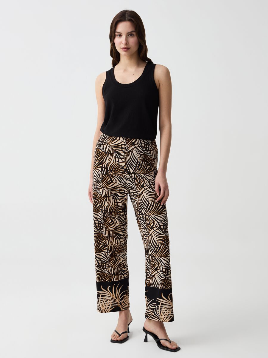 Wide-leg trousers with tropical print_0