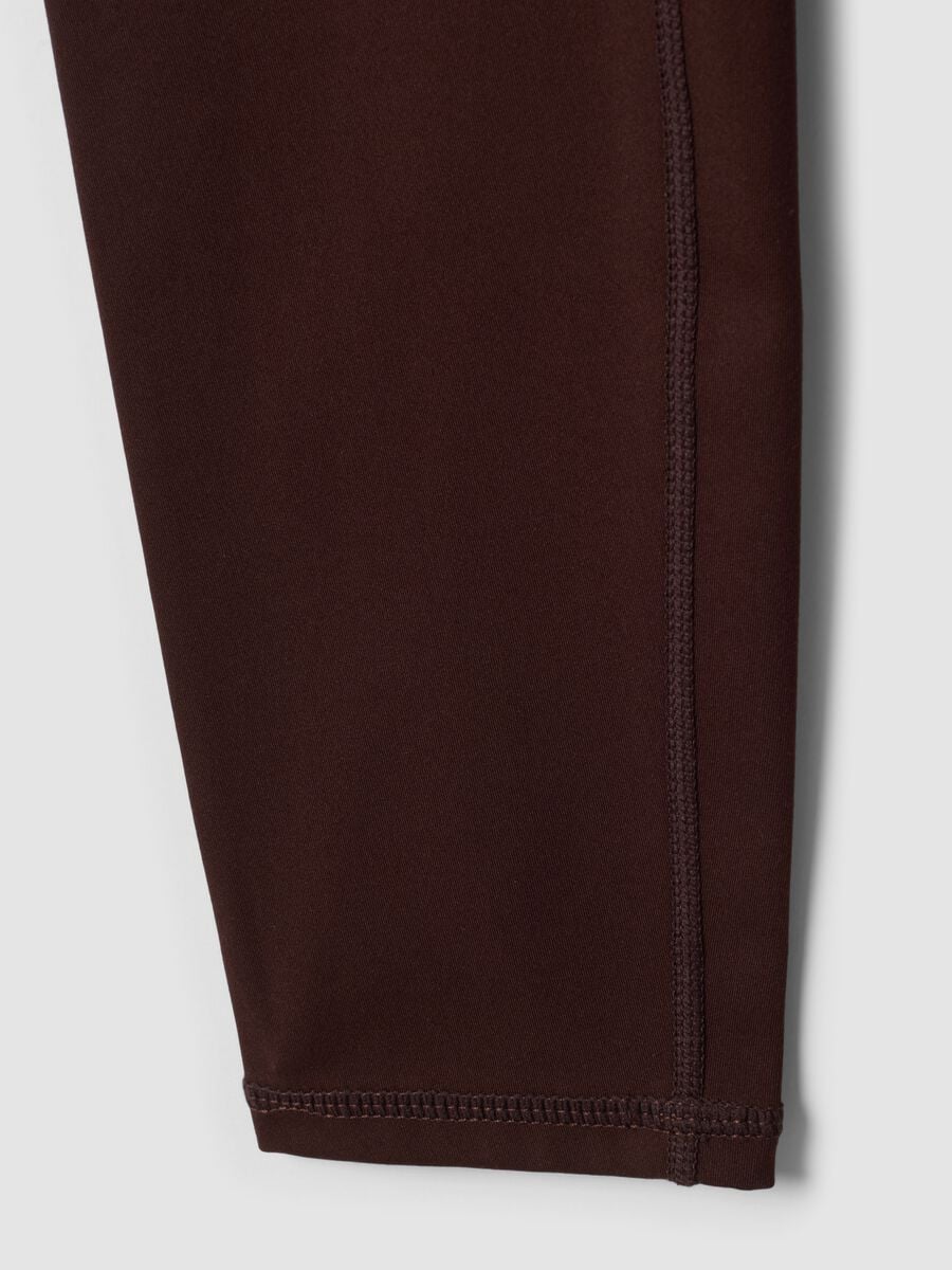 Leggings marroni in tessuto elasticizzato a vita alta_8
