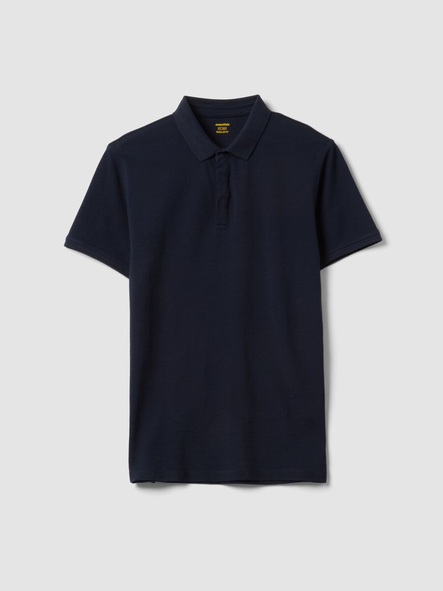 Short-sleeved blue pure cotton polo regular fit_4