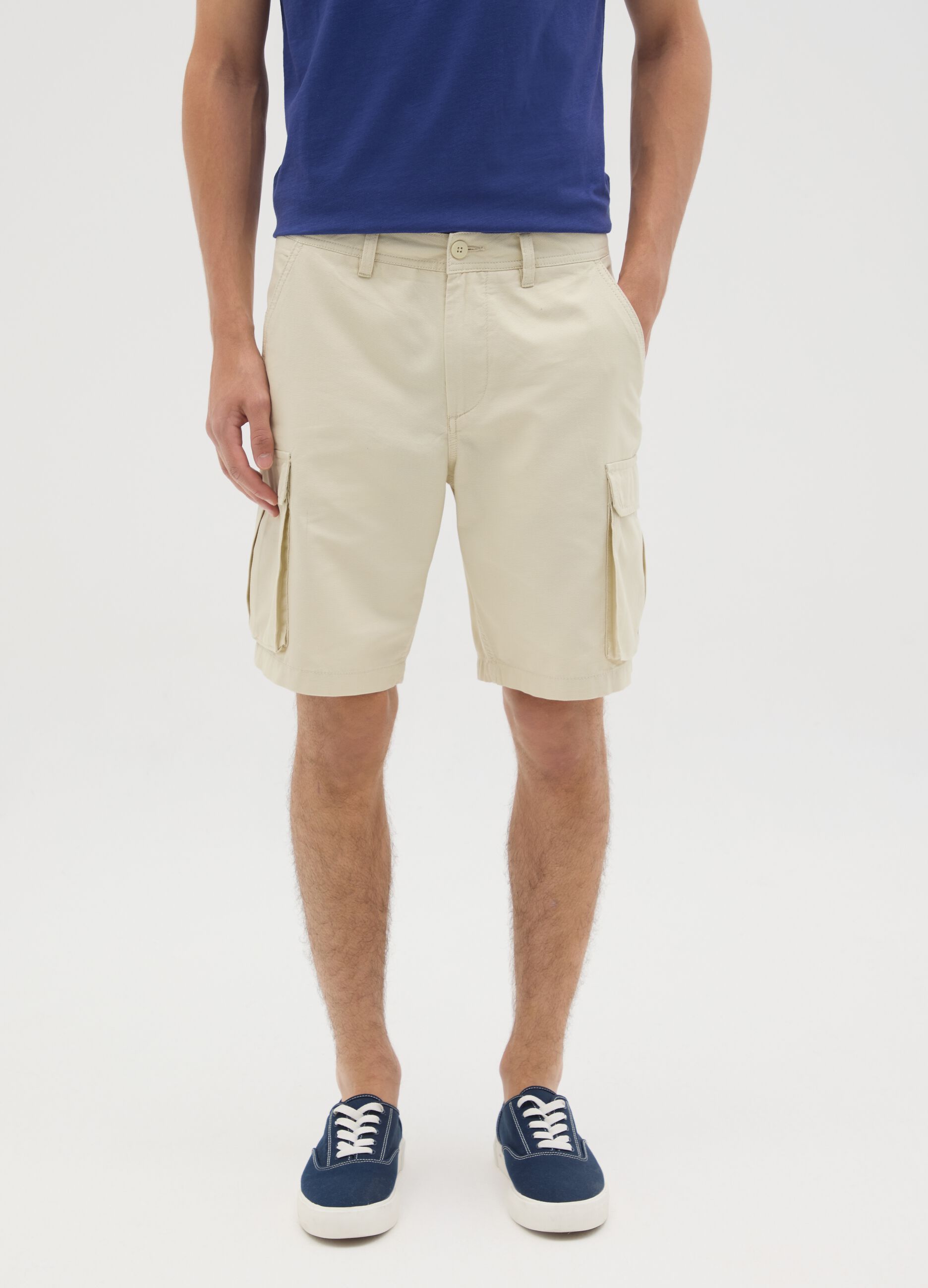 Bermuda da uomo in puro cotone beige regular fit
