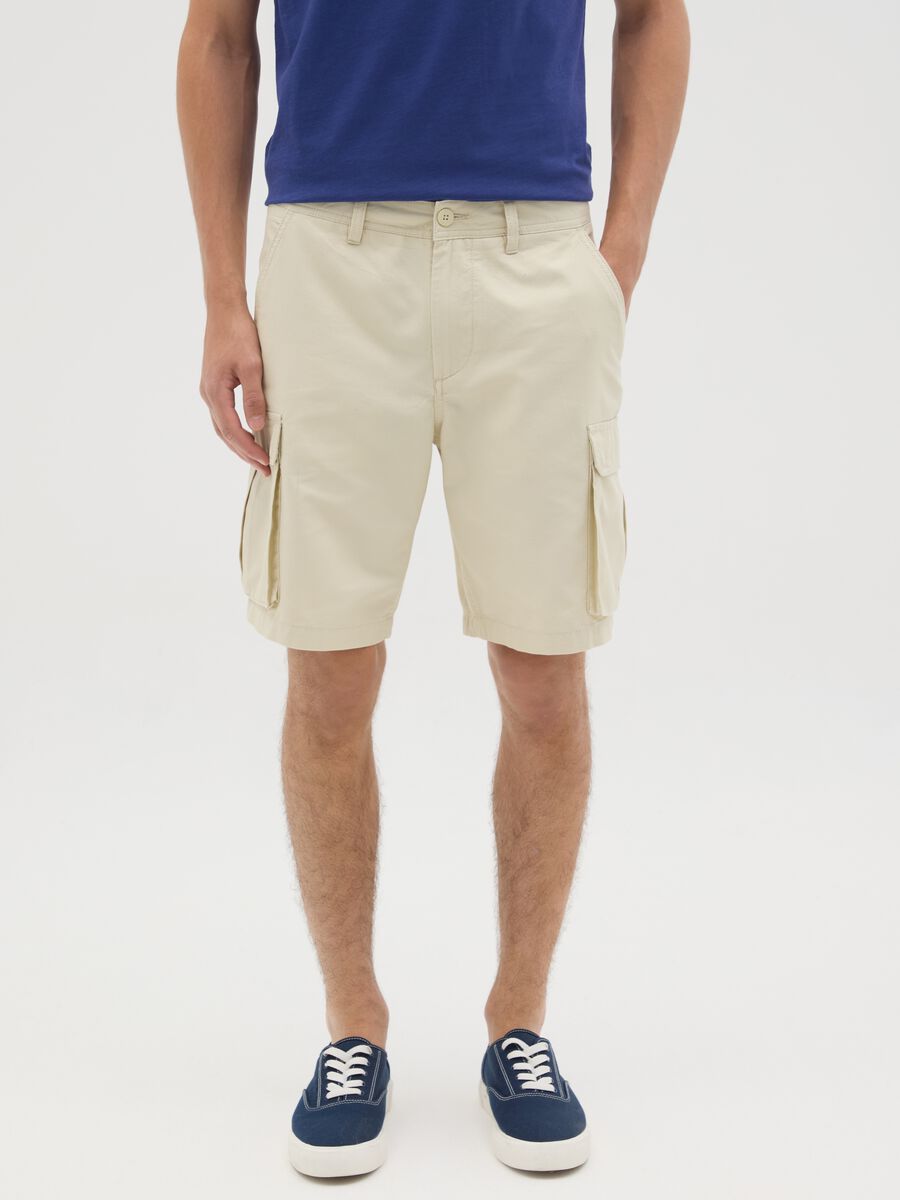 Men's Bermuda Shorts in Pure Cotton Beige Regular Fit_1