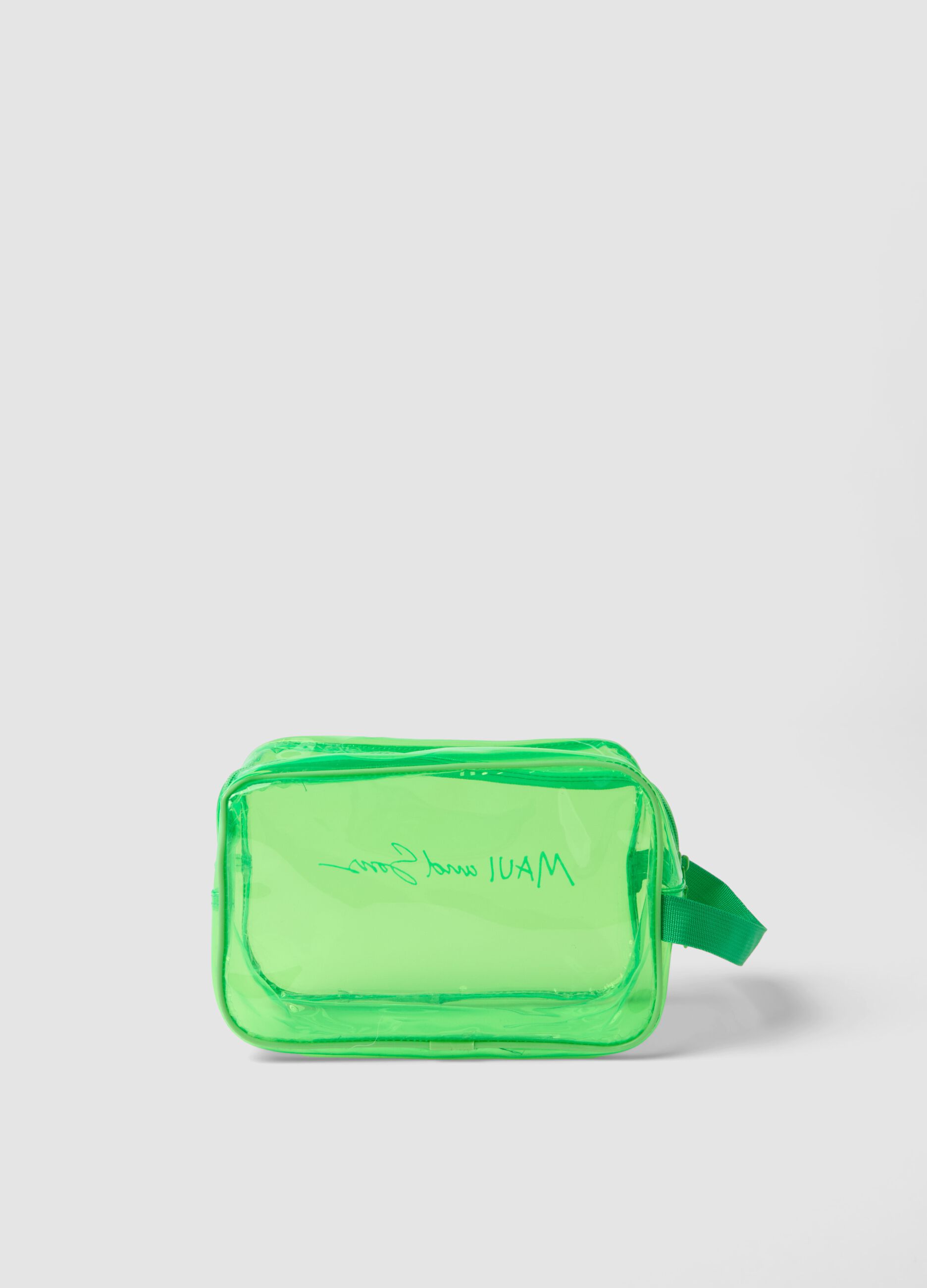 Green toiletry bag with zip closure