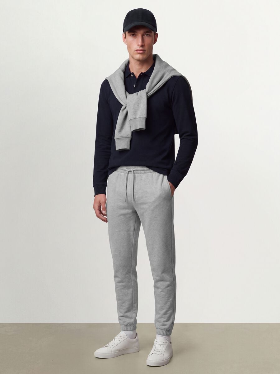 Blue long-sleeved regular-fit polo shirt in pure organic cotton piqu&eacute;_1