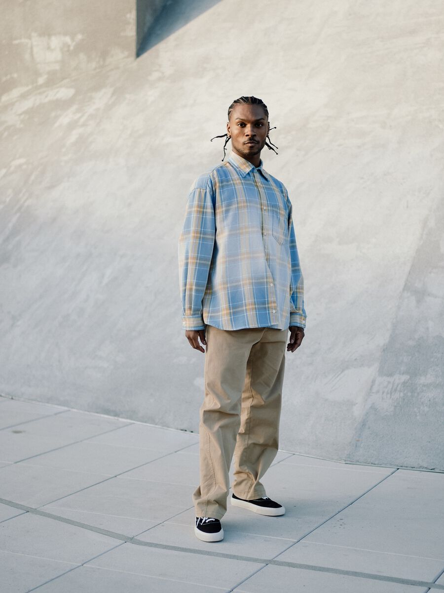 Blue and yellow plaid cotton shirt_3