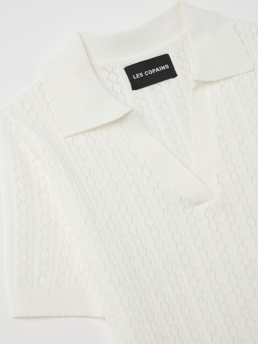 Pointelle T-shirt with polo neck_5