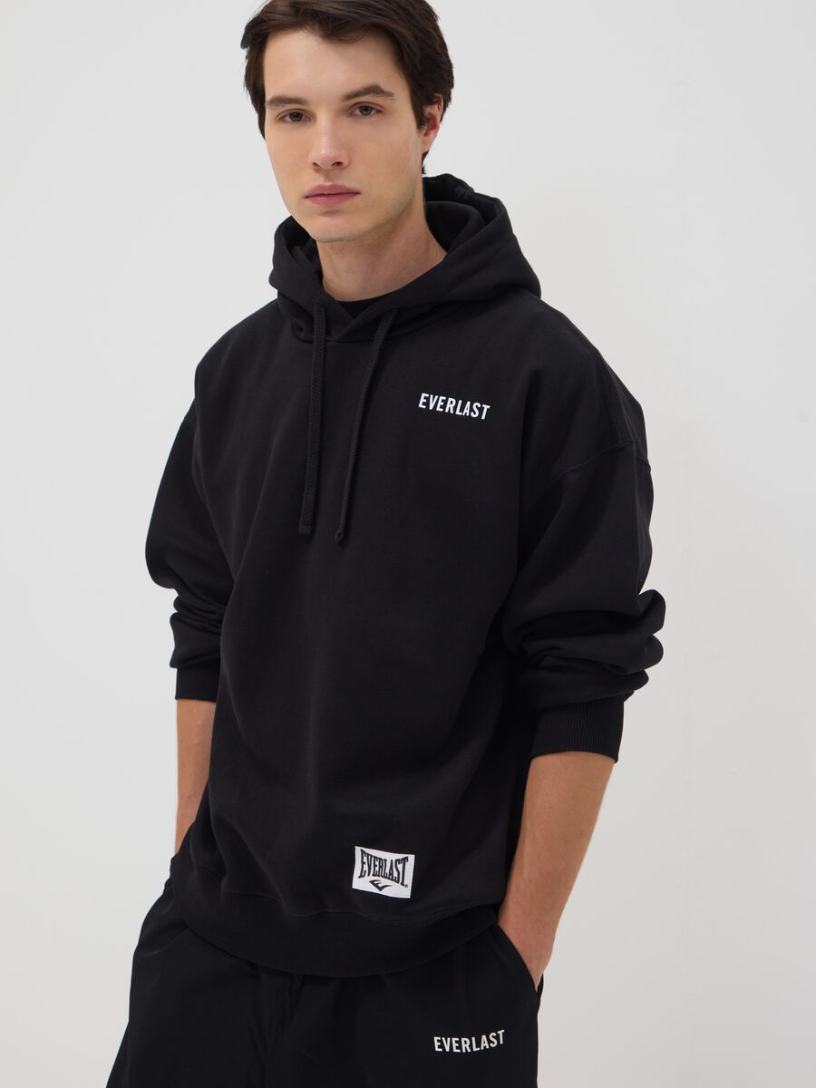 Black cotton-blend hoodie with logo_0