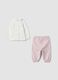 Pink and White Organic Cotton Set with Classic Collar for Baby Girl_1