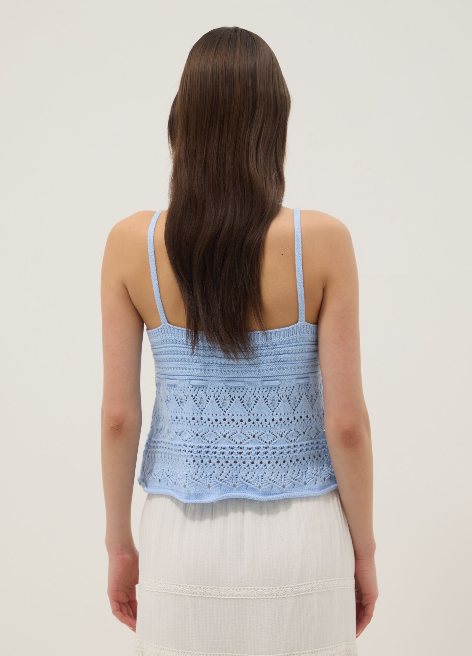 Top in crochet di puro cotone azzurro regular fit