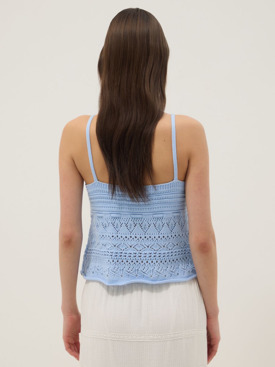 Top in crochet di puro cotone azzurro regular fit_3