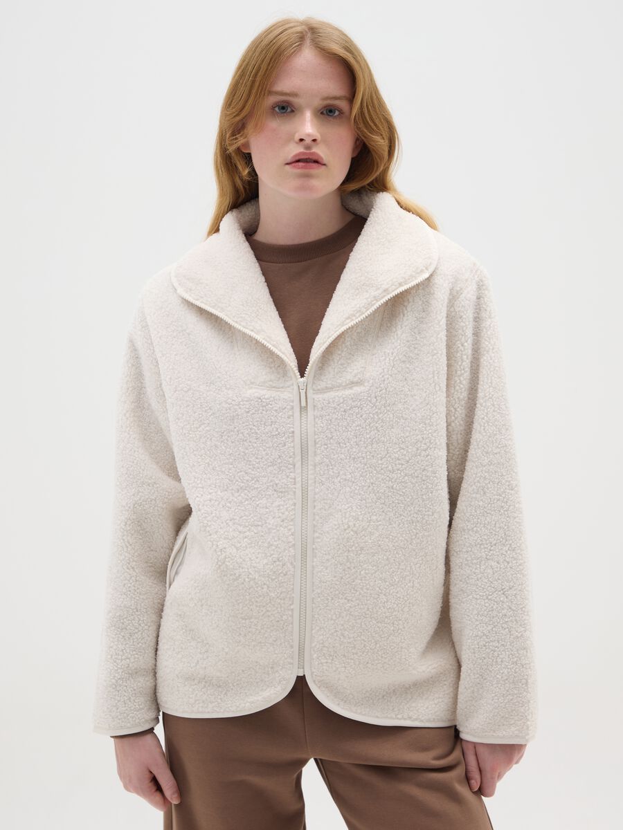 Felpa bianca regular fit con zip_1