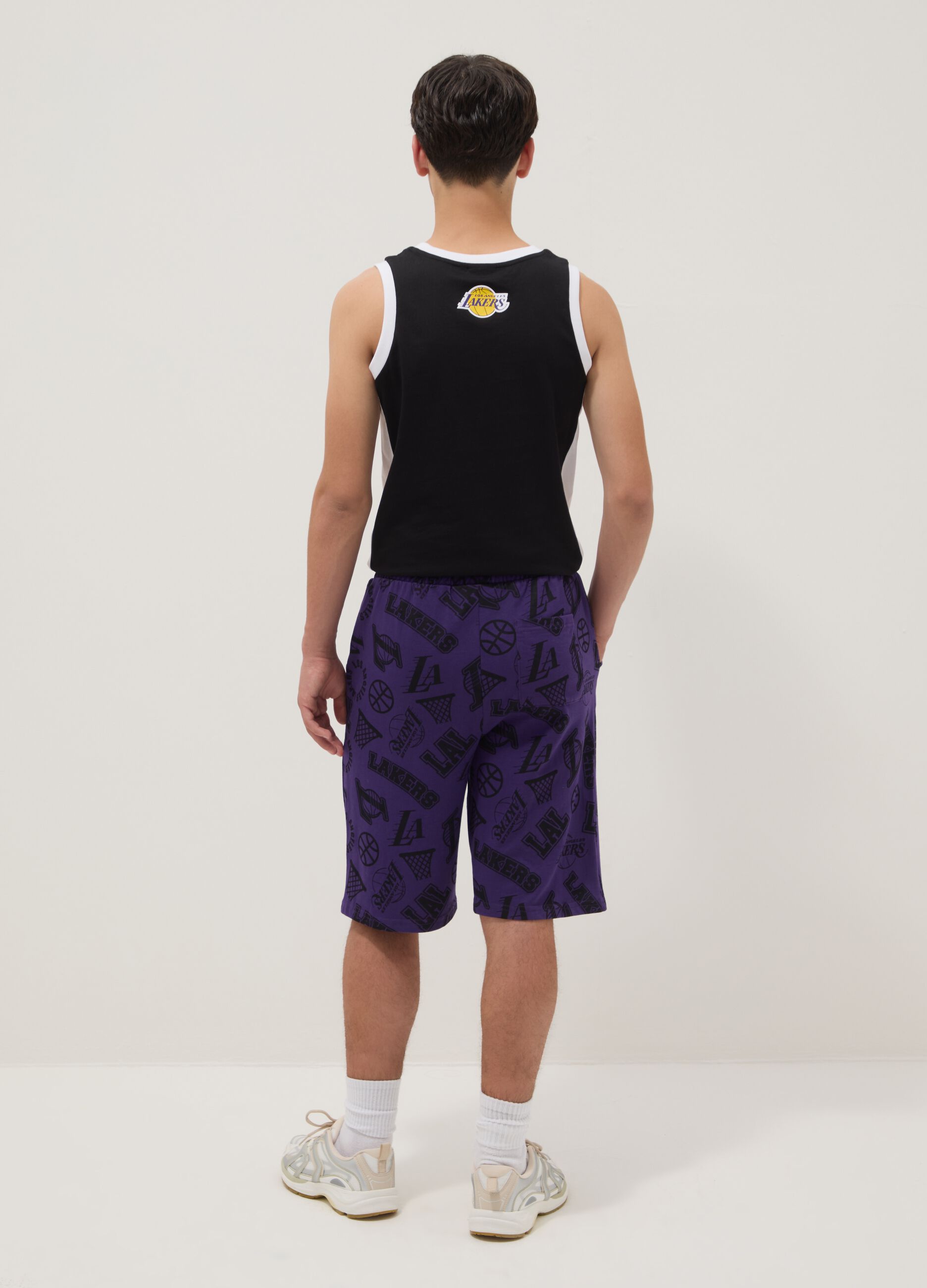 Purple pure cotton Bermuda shorts with elasticated waist