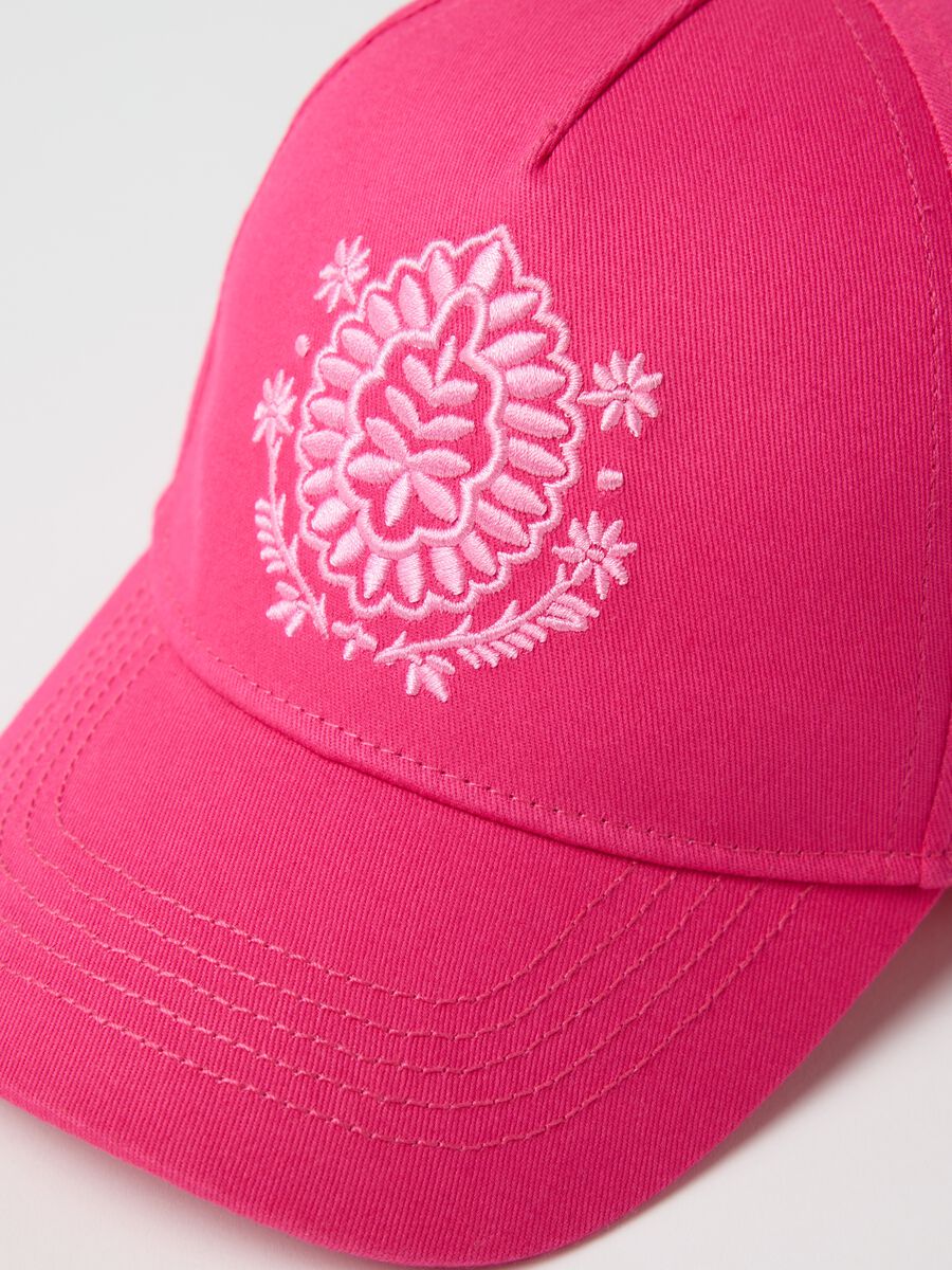 Pink pure cotton girl's cap with embroidery_2