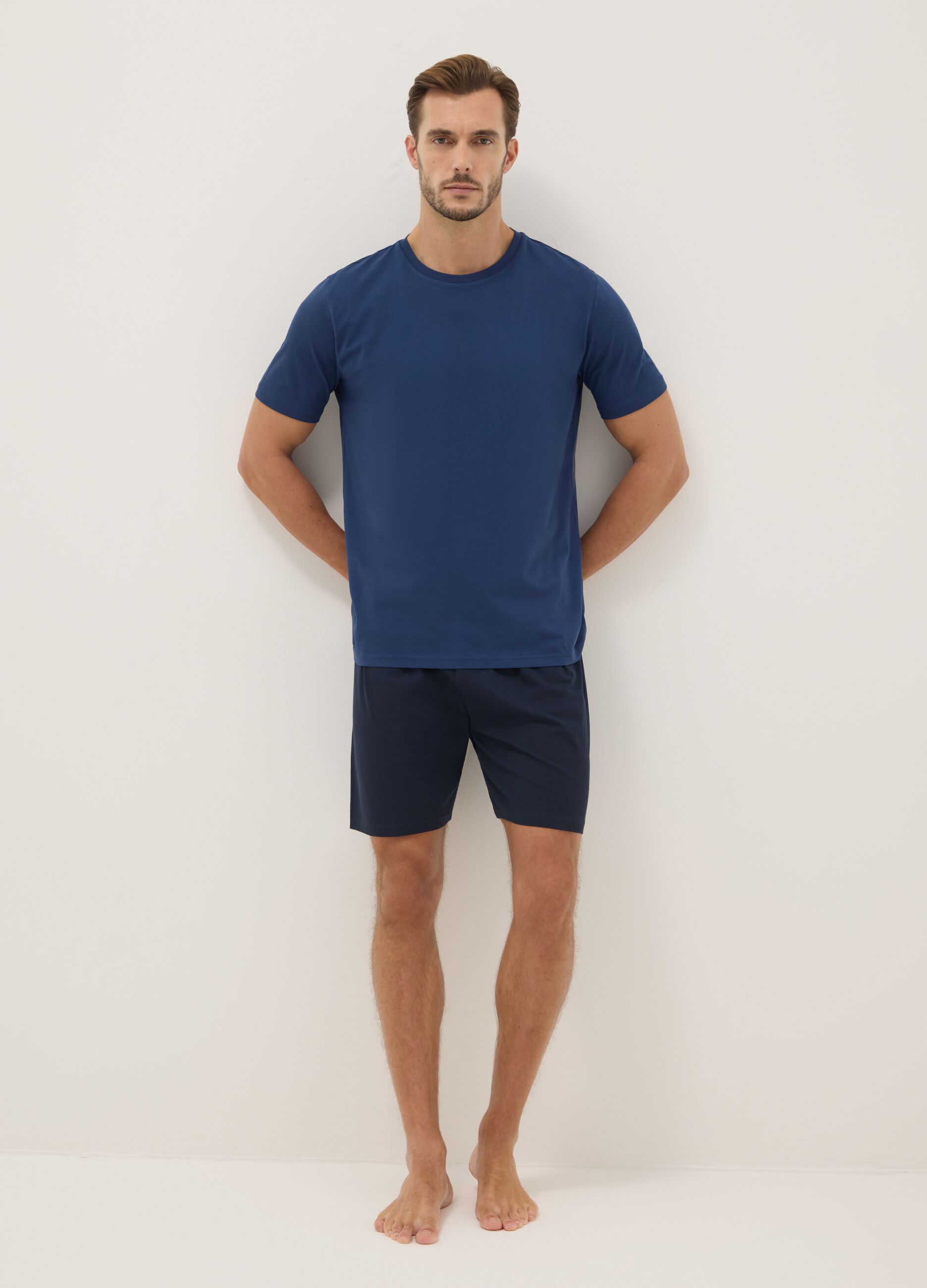 Short blue pure cotton pyjamas with regular fit